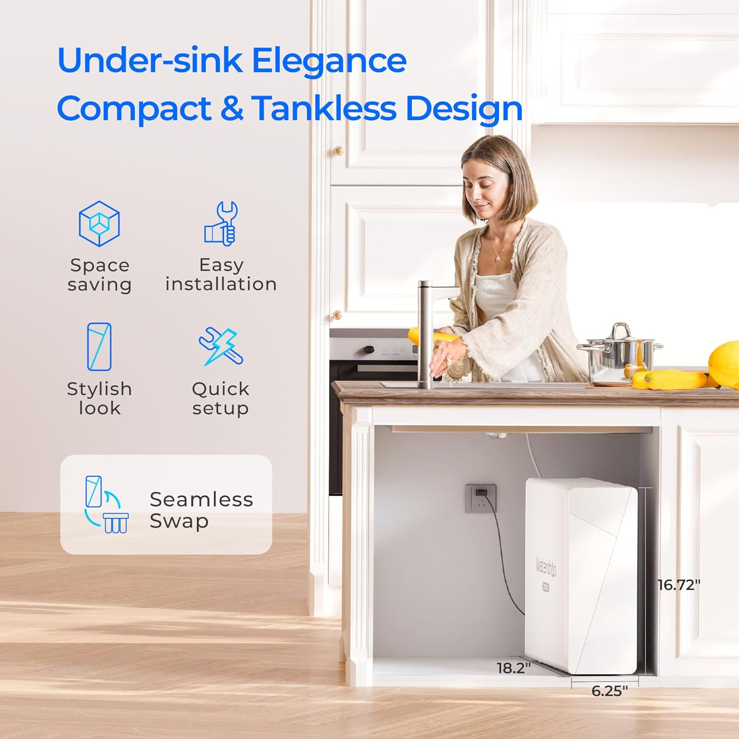 Waterdrop X12 Tankless Reverse Osmosis System | 11-Stage Under Sink Water Filter, 1200 Gallon Capacity