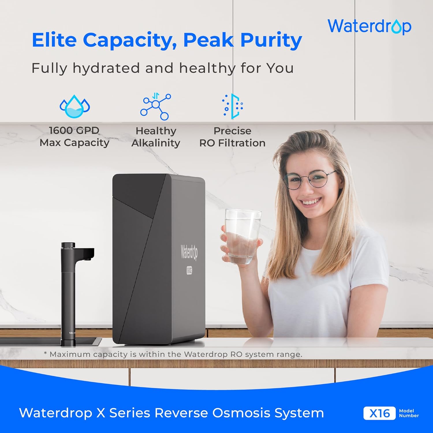 Waterdrop X16 Tankless Reverse Osmosis System | 11-Stage Under Sink Water Filter, 1600 Gallon Capacity