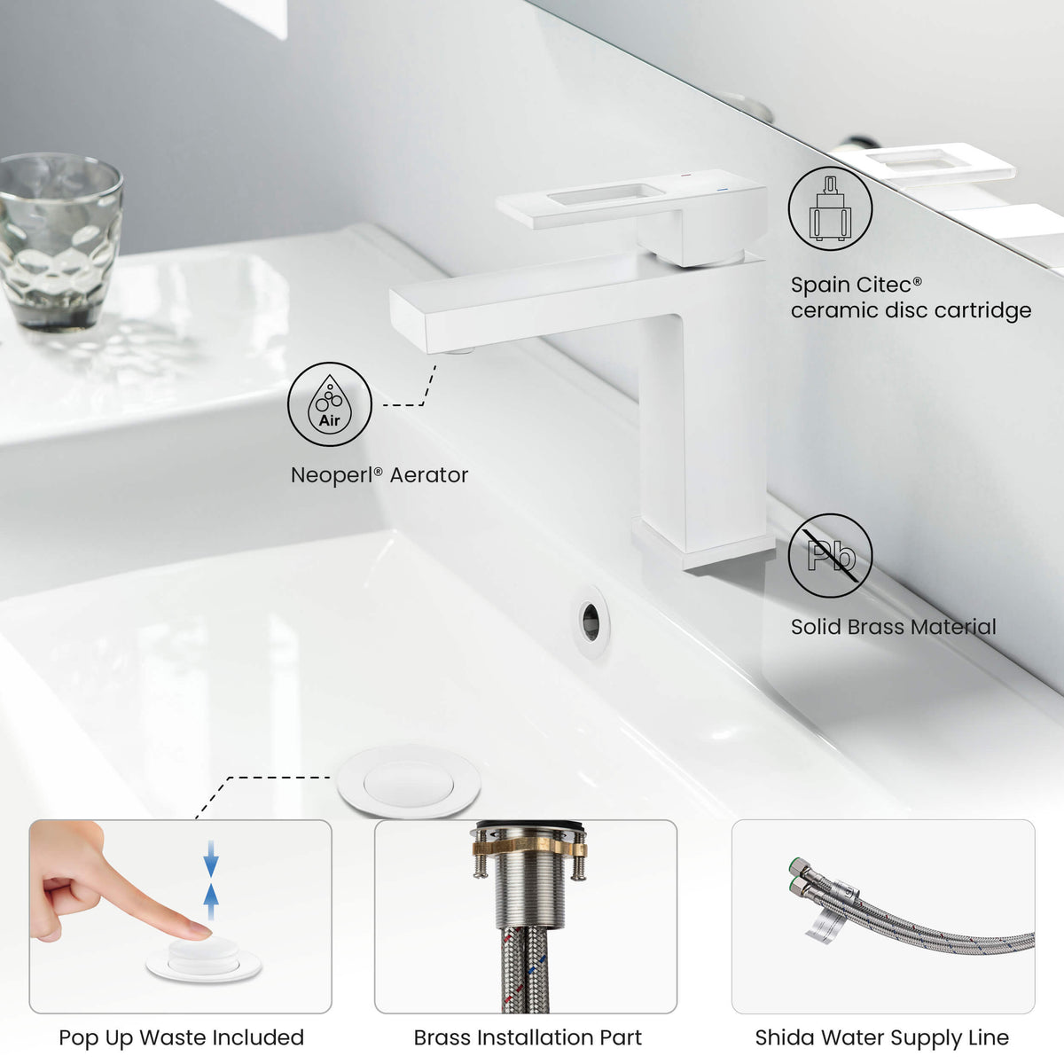 Quadra Single Handle Bathroom Vanity Sink Faucet with Pop Up Drain - CBF-1002