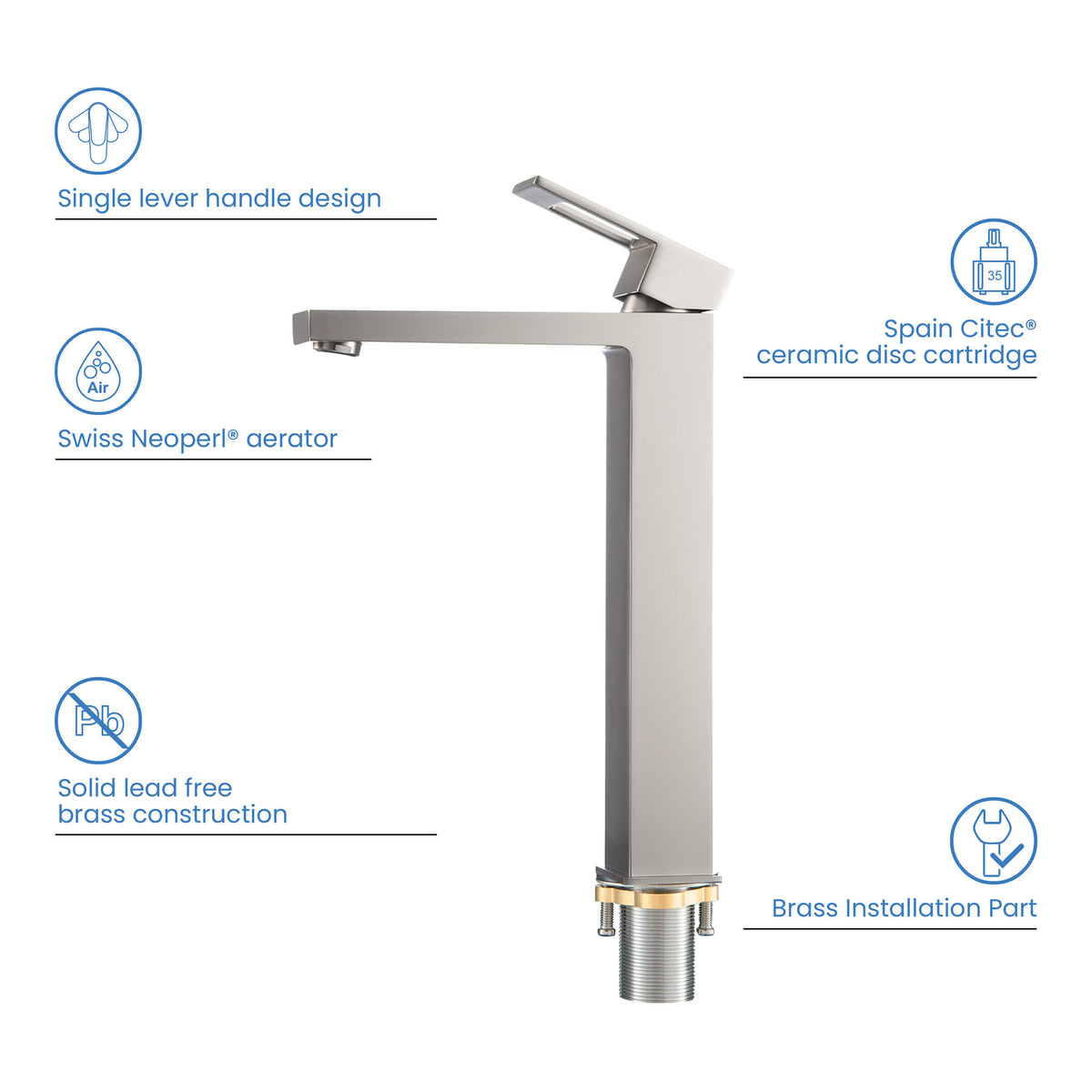 Quadra Brass Single Handle Bathroom Vessel Sink Faucet - CBF-1003