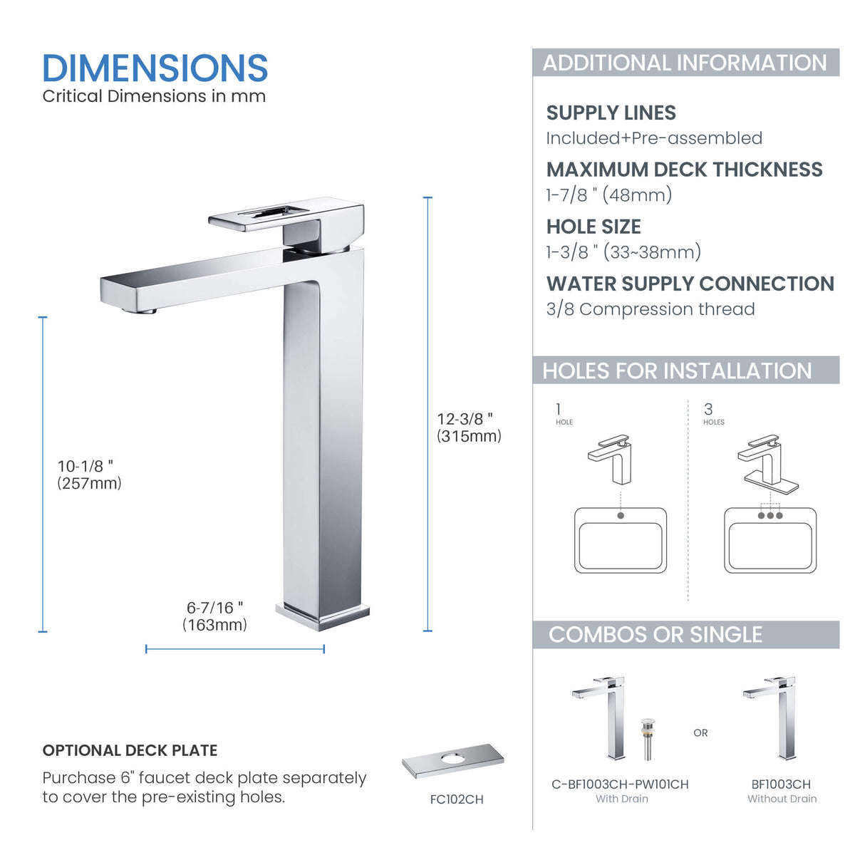 Quadra Brass Single Handle Bathroom Vessel Sink Faucet - CBF-1003