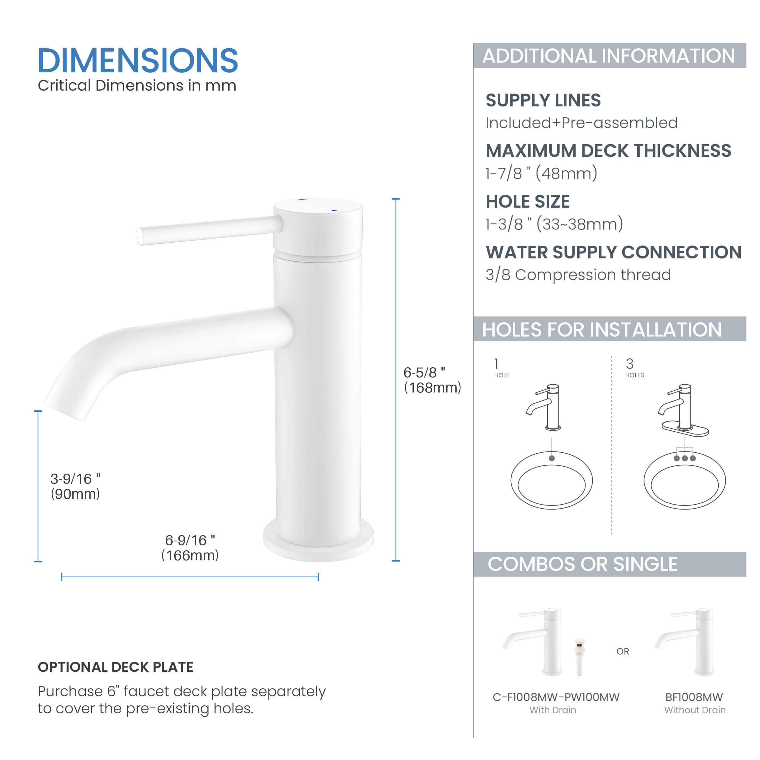 Halo Single Handle Bathroom Vanity Sink Faucet with Pop Up Drain - CBF-1008