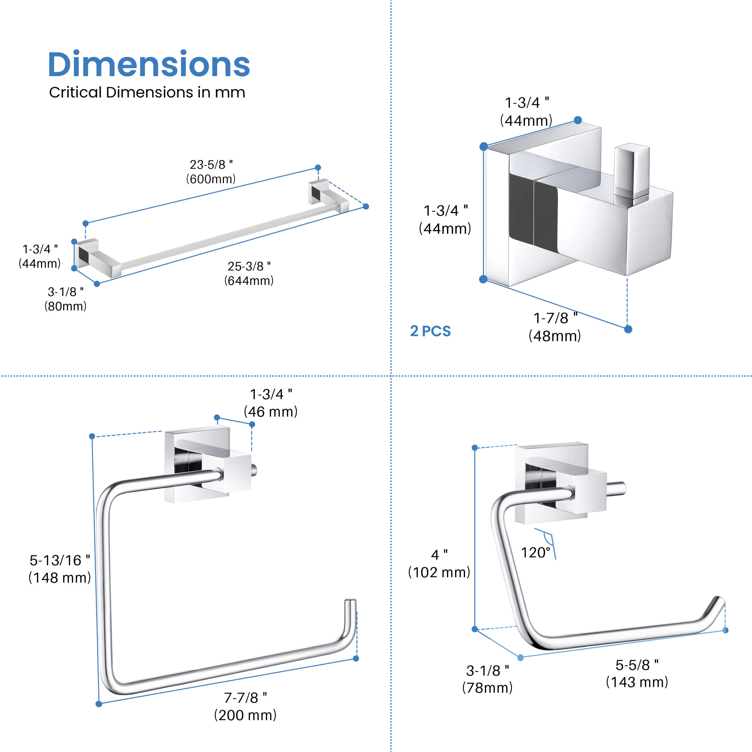 Quadra 5-Piece Bathroom Hardware Set - C-CBA15-5-2