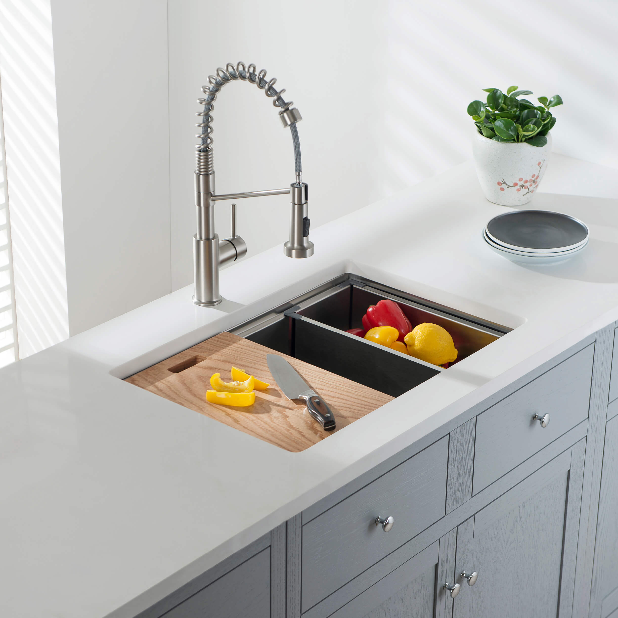 28" Undermount Single Bowl Stainless Steel Workstation Sink - C1-28ST