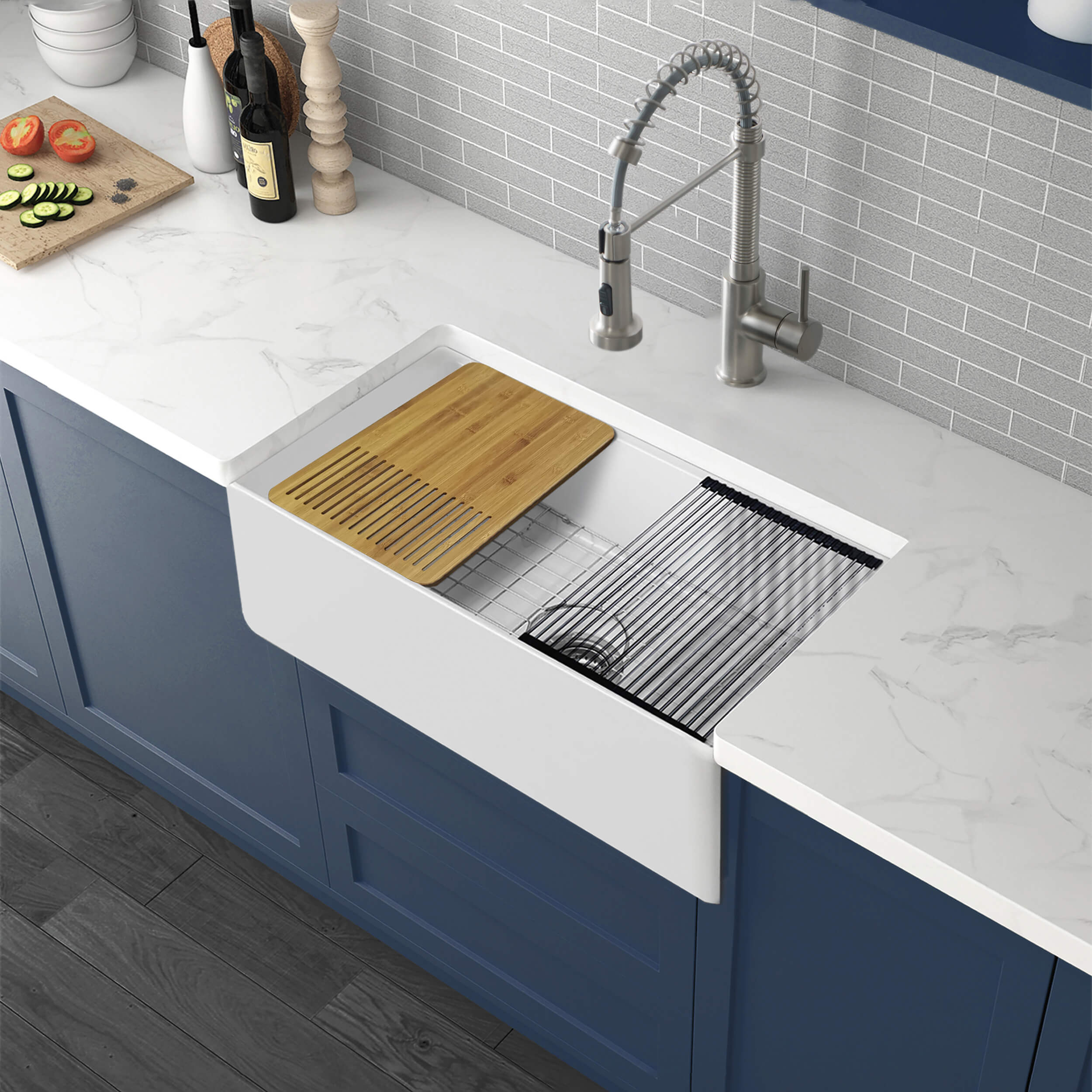 Nova 30" Farmhouse Fireclay Kitchen Workstation Sink - C2-30SFT