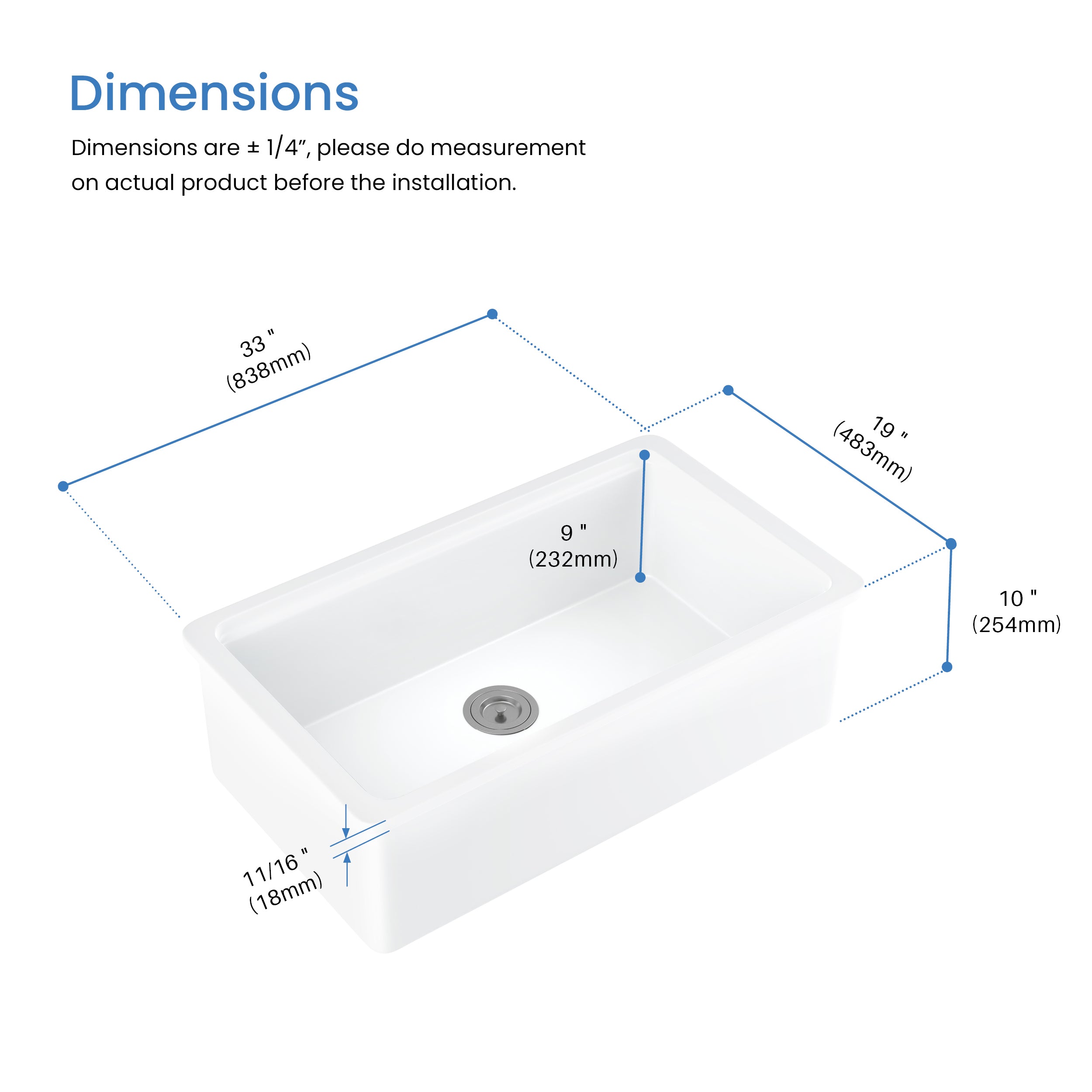 33" Fireclay Undermount Workstation Sink - C2-33ST