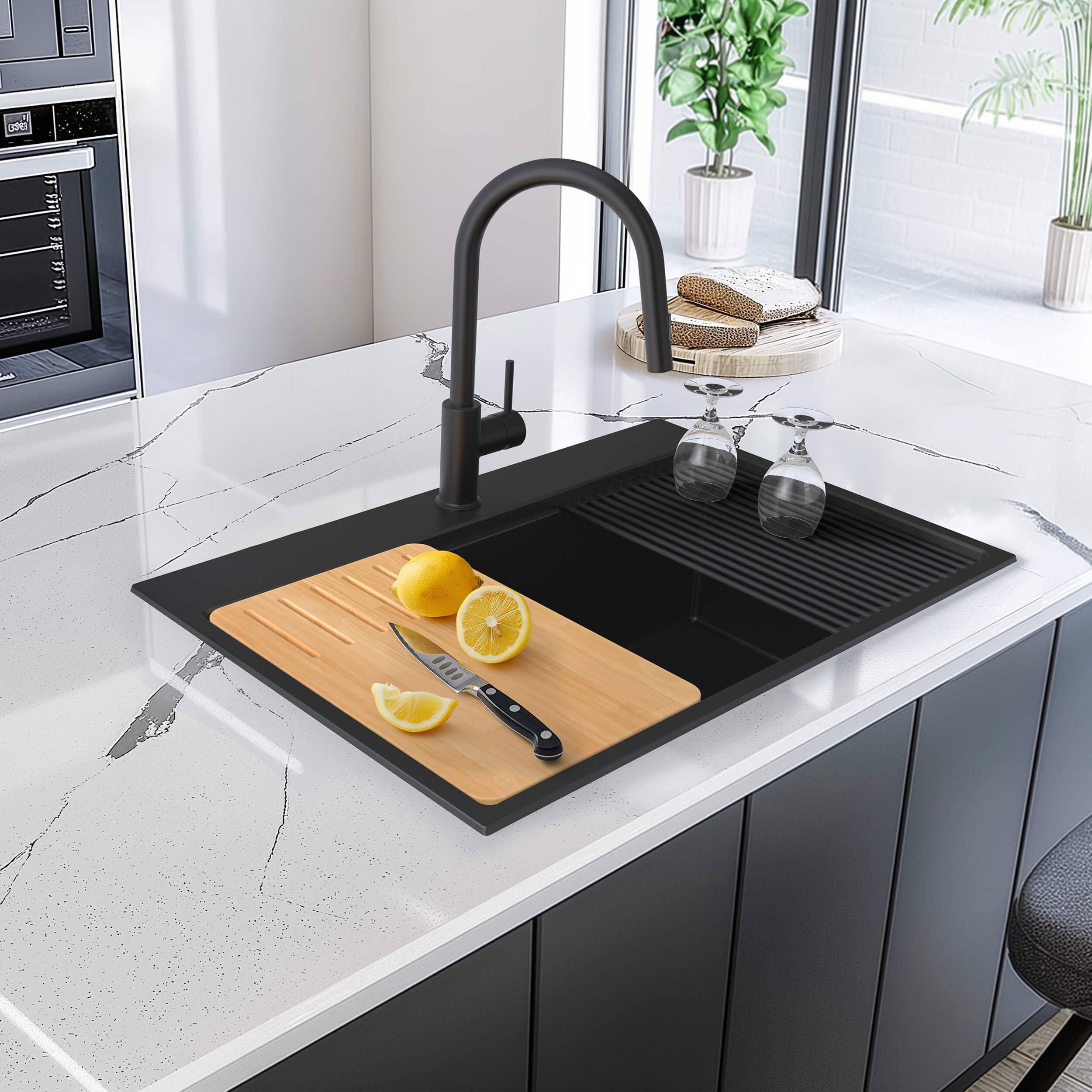33" Top-Mount Workstation Single Bowl Quartz Kitchen Sink - C4-33TST