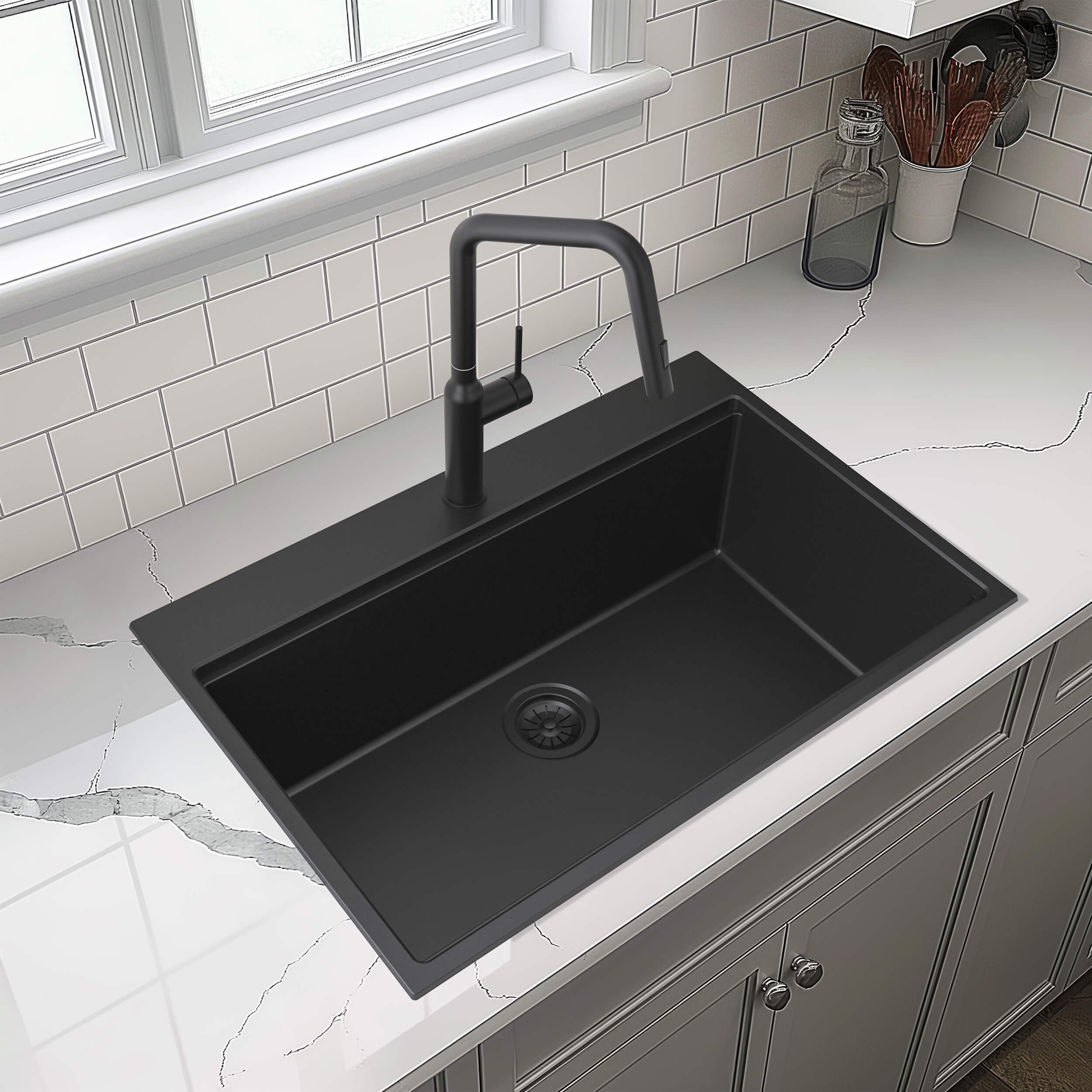 33" Top-Mount Workstation Single Bowl Quartz Kitchen Sink - C4-33TST