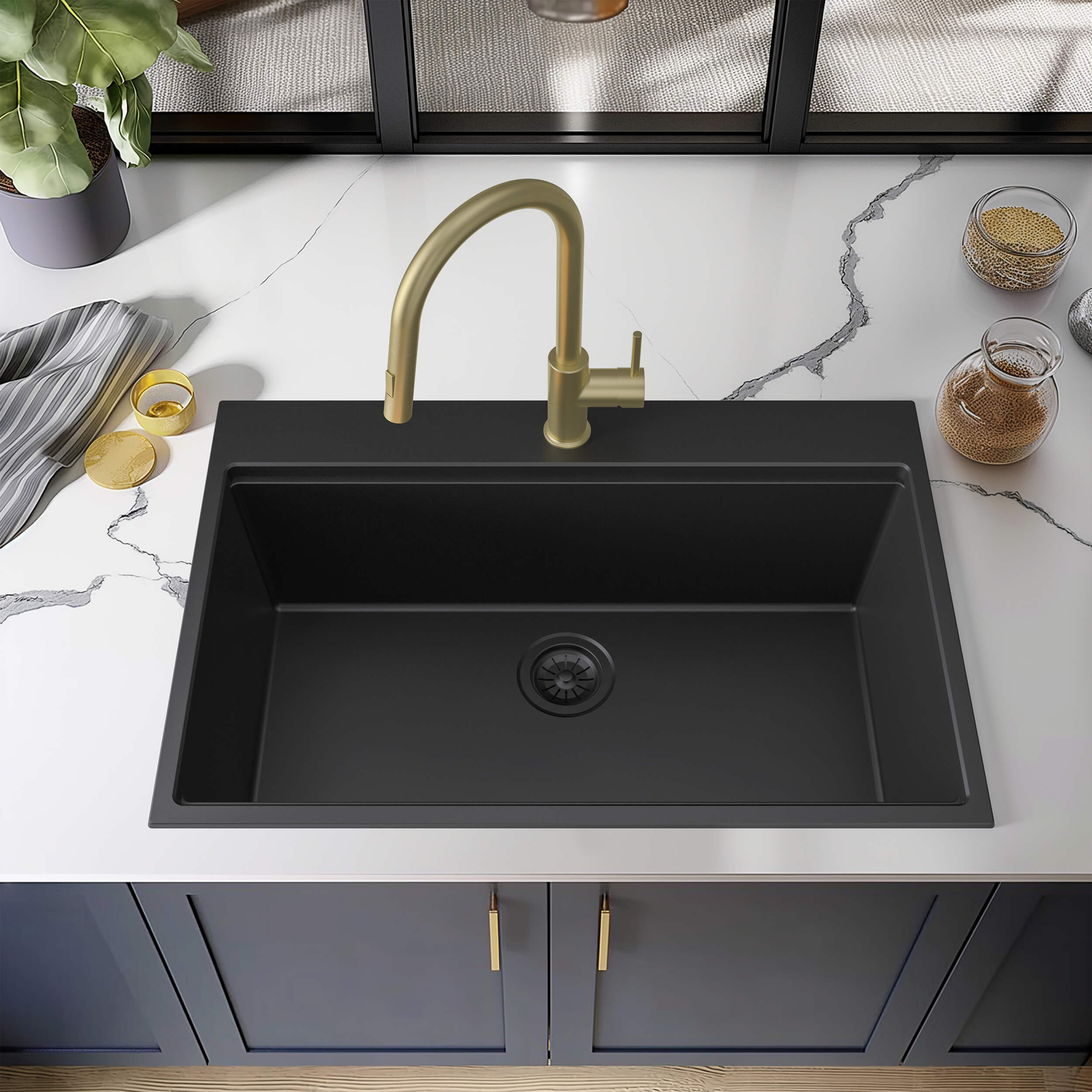 33" Top-Mount Workstation Single Bowl Quartz Kitchen Sink - C4-33TST
