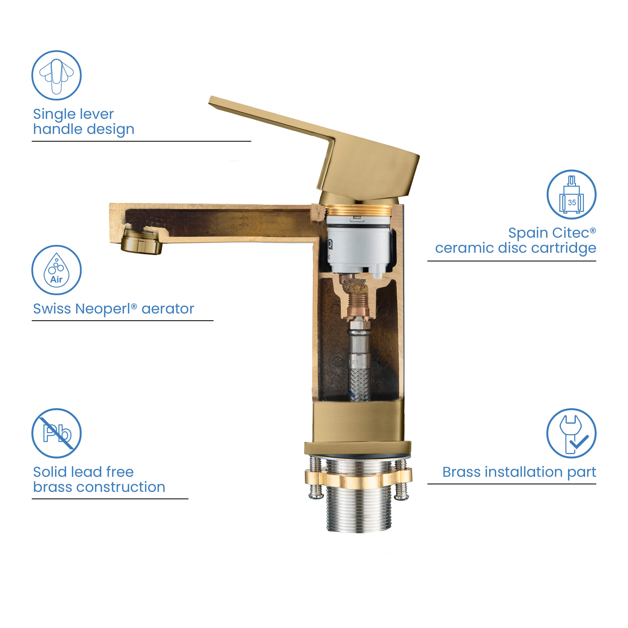 Quadra Single Handle Bathroom Vanity Sink Faucet with Pop Up Drain - CBF-1002