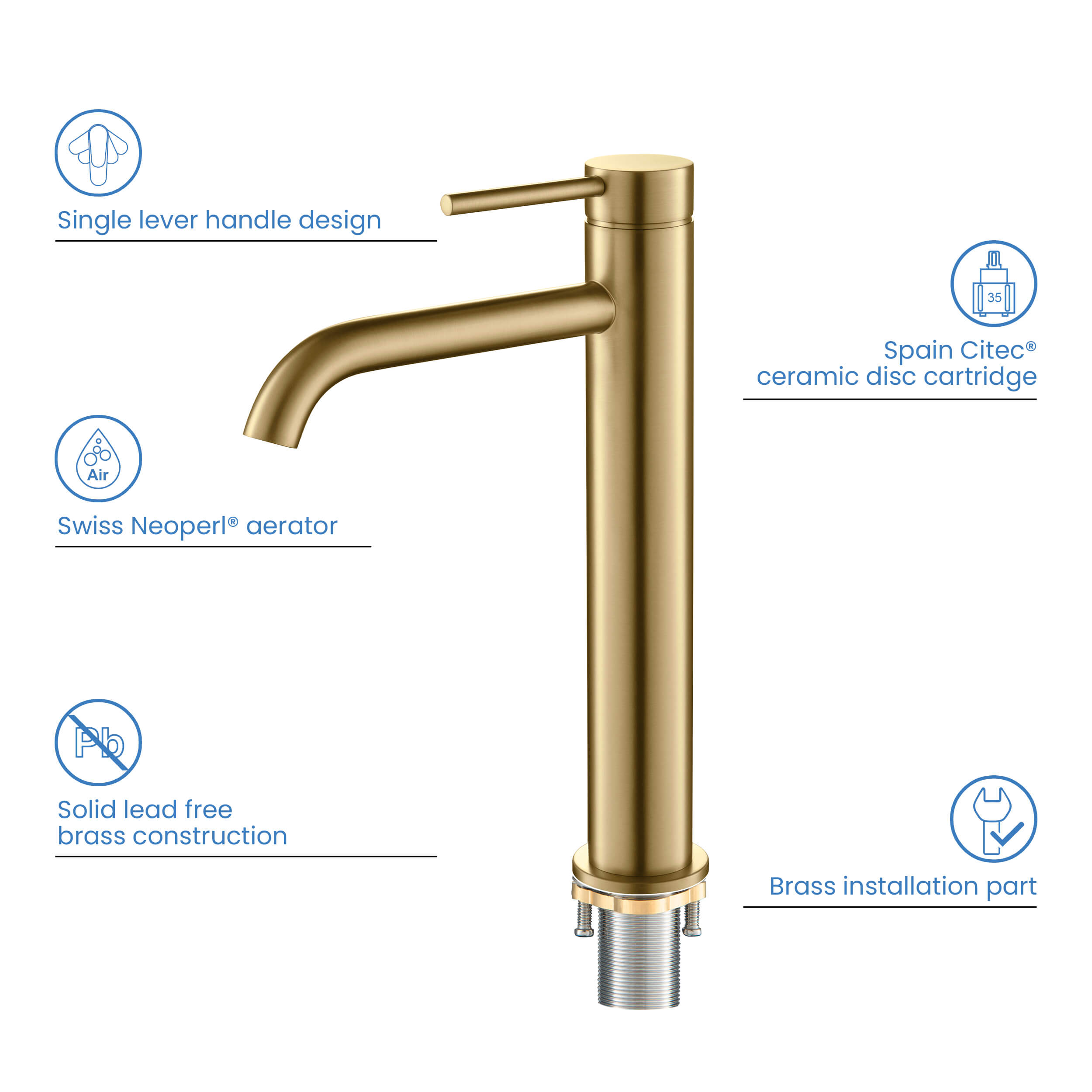 Halo Single Handle Bathroom Vessel Sink Faucet with Pop Up Drain - CBF-1009
