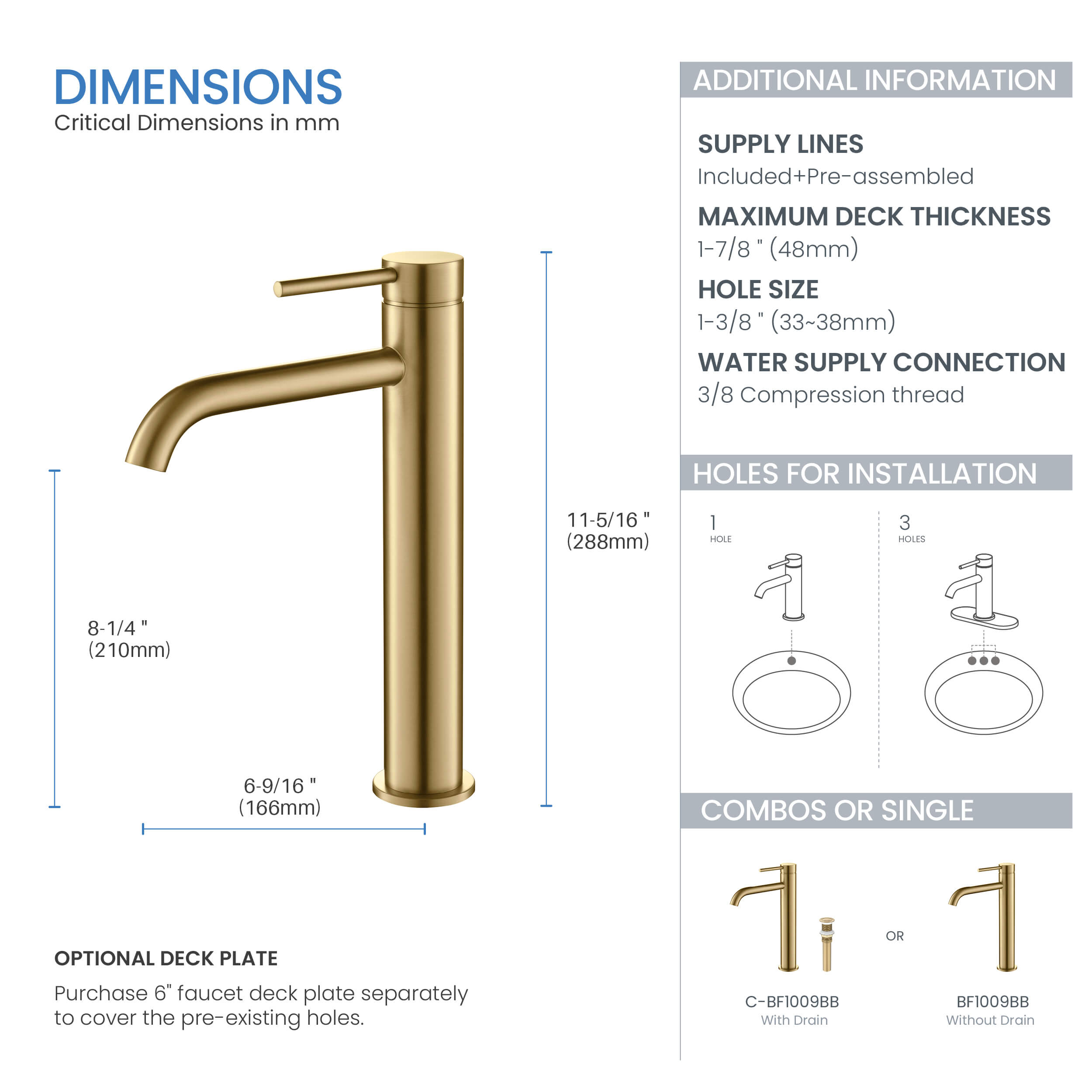 Halo Single Handle Bathroom Vessel Sink Faucet with Pop Up Drain - CBF-1009