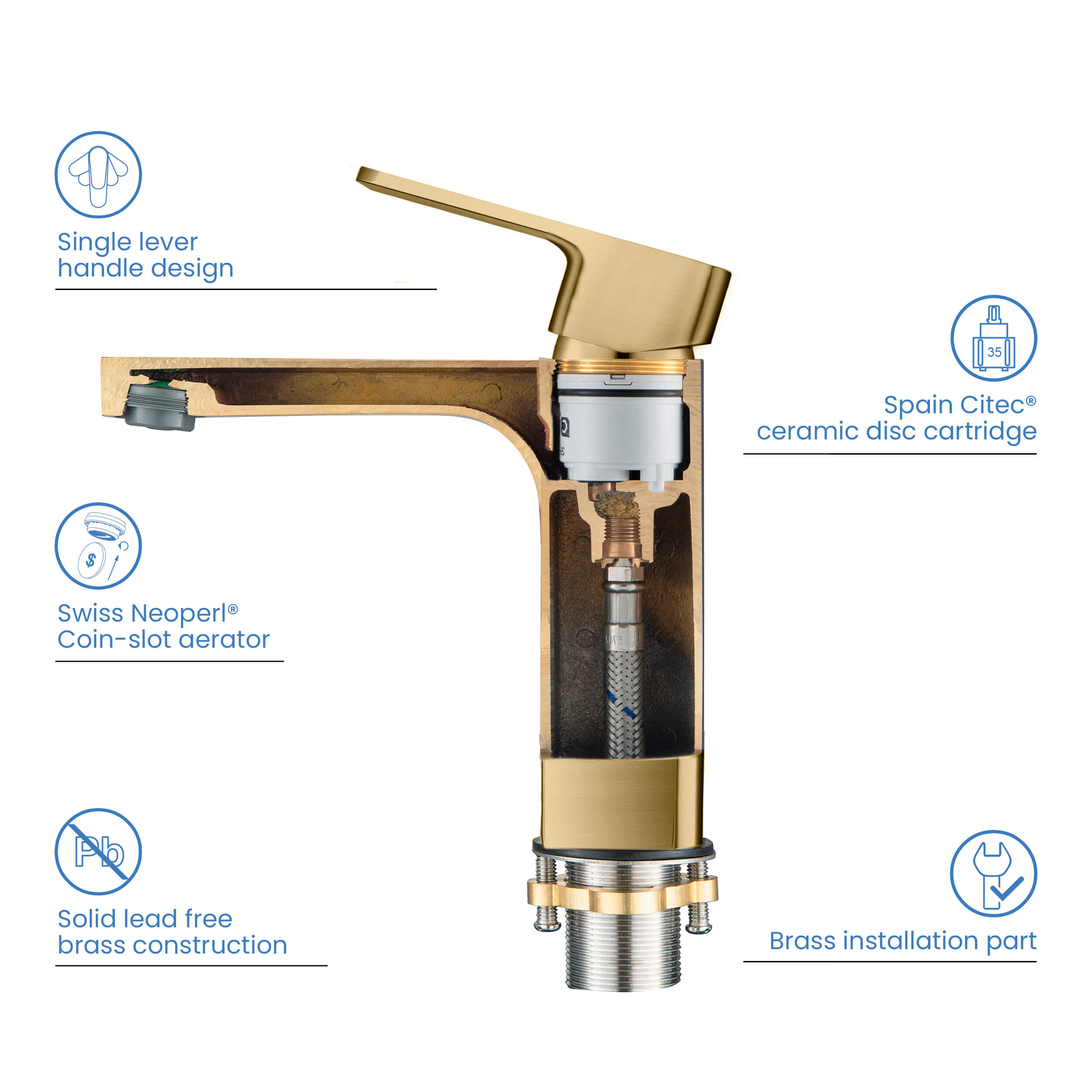 Fusion Single Handle Bathroom Vanity Sink Faucet with Pop Up Drain - CBF-1017