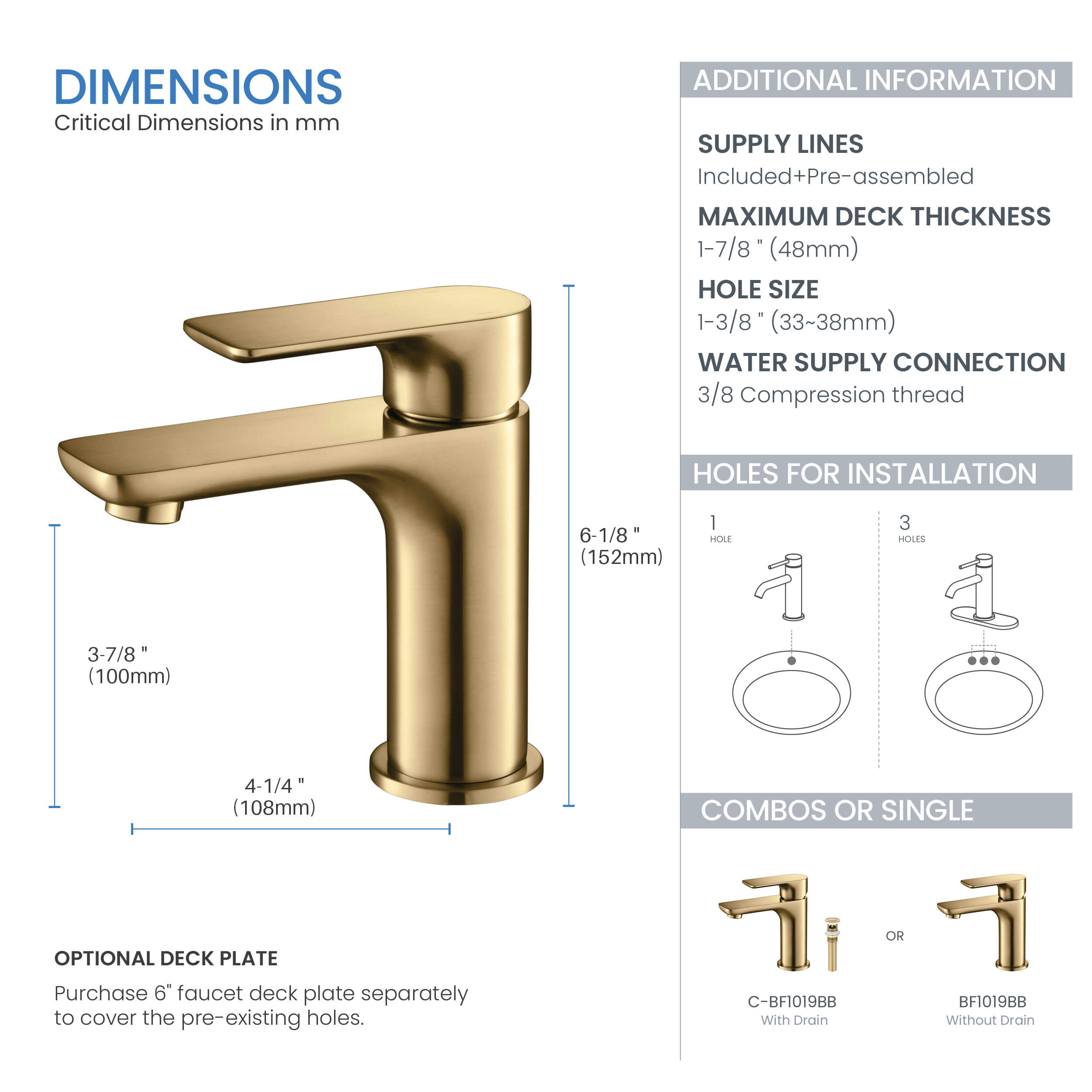 Austin Single Handle Bathroom Vanity Sink Faucet with Pop Up Drain - CBF-1019