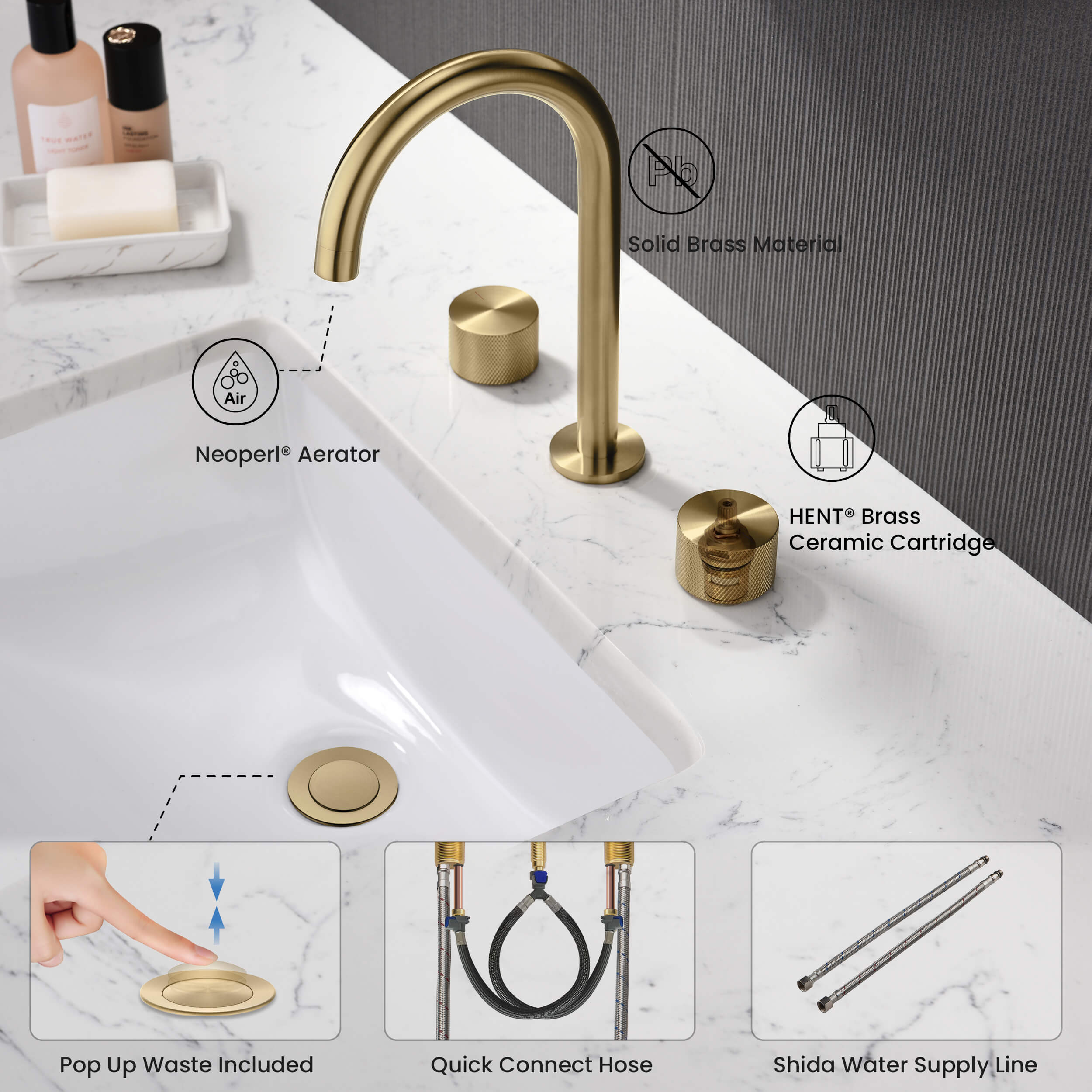 Verona 8" Widespread Bathroom Sink Faucet with Drain Assembly - CBF-1026