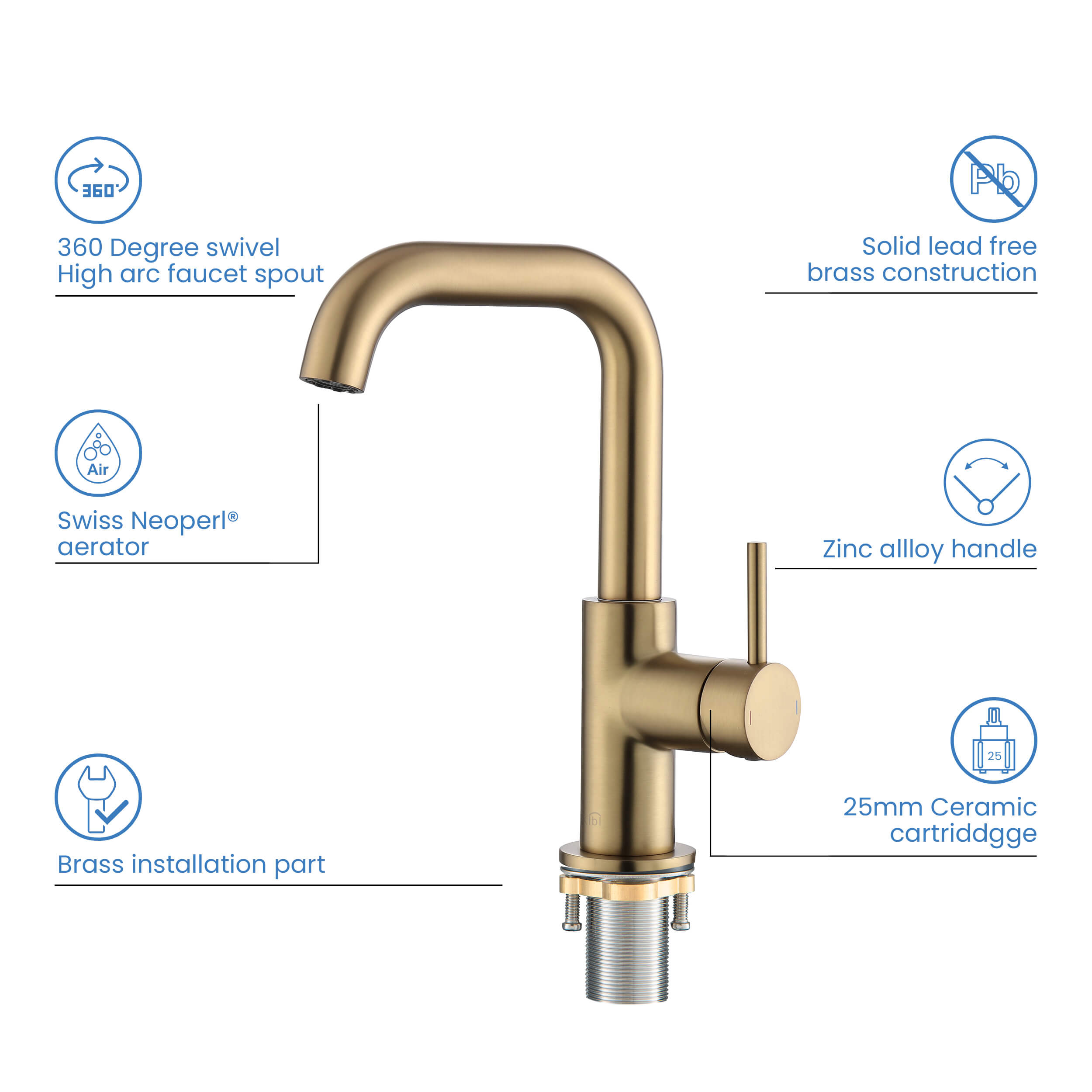 Tampa Single Handle High-Arc Bathroom Vanity Sink Faucet - CBF-1028