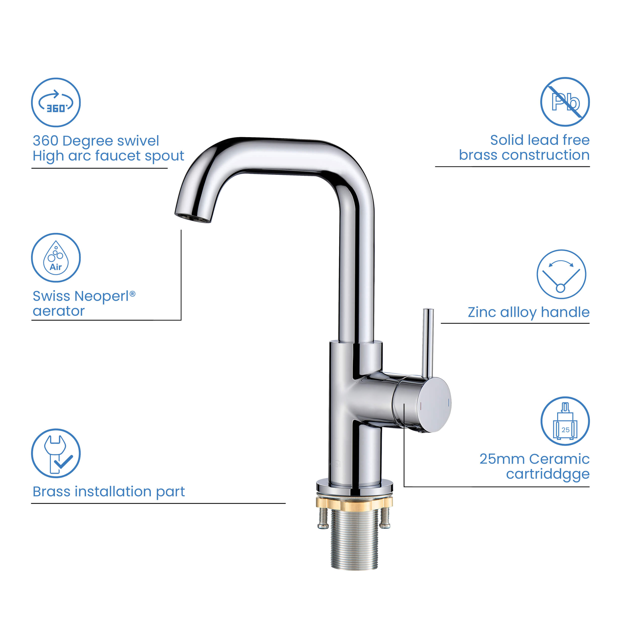 Tampa Single Handle High-Arc Bathroom Vanity Sink Faucet - CBF-1028