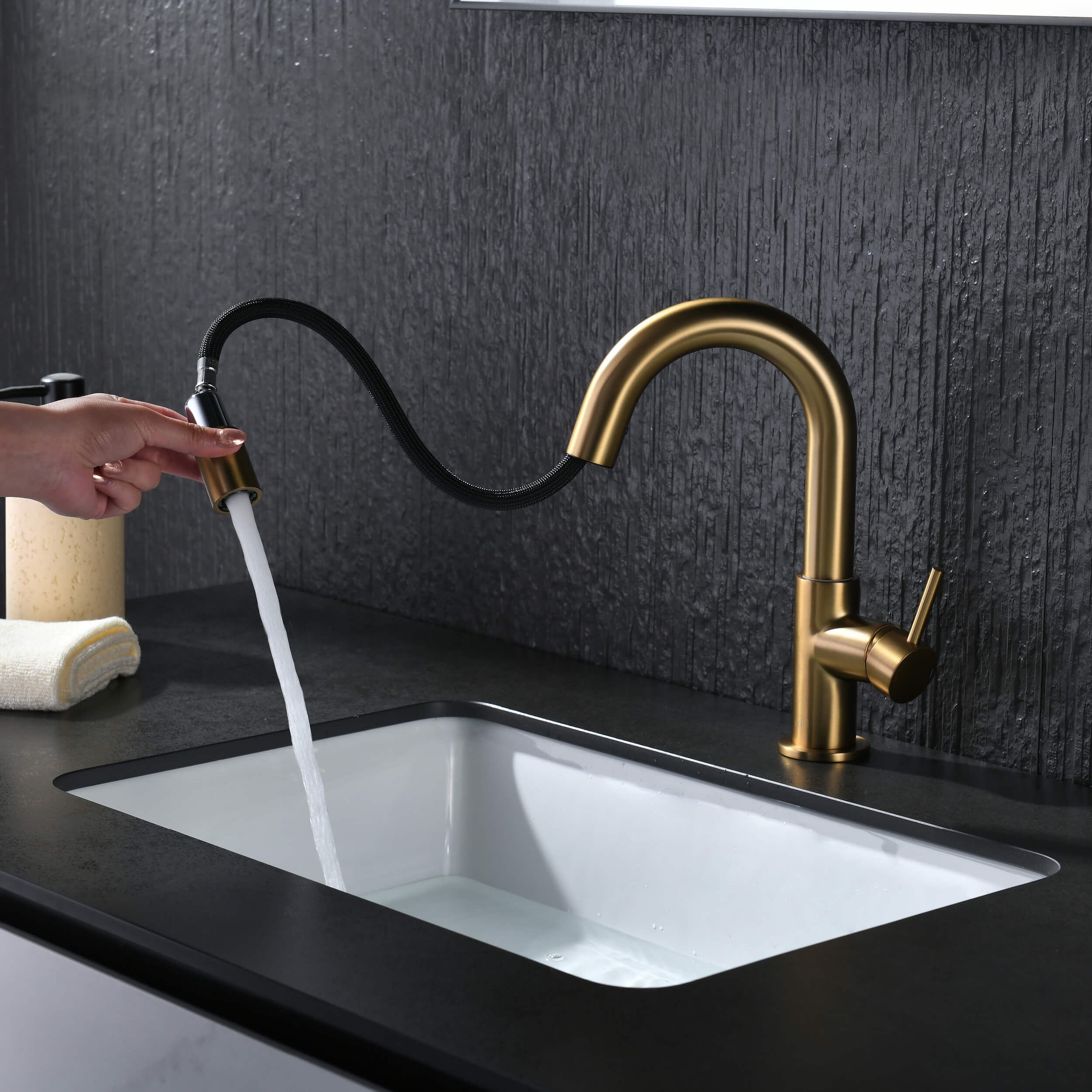 Halo Single Handle High-Arc Pull Down Sprayer Bathroom Vanity Sink Faucet - CBF-1077
