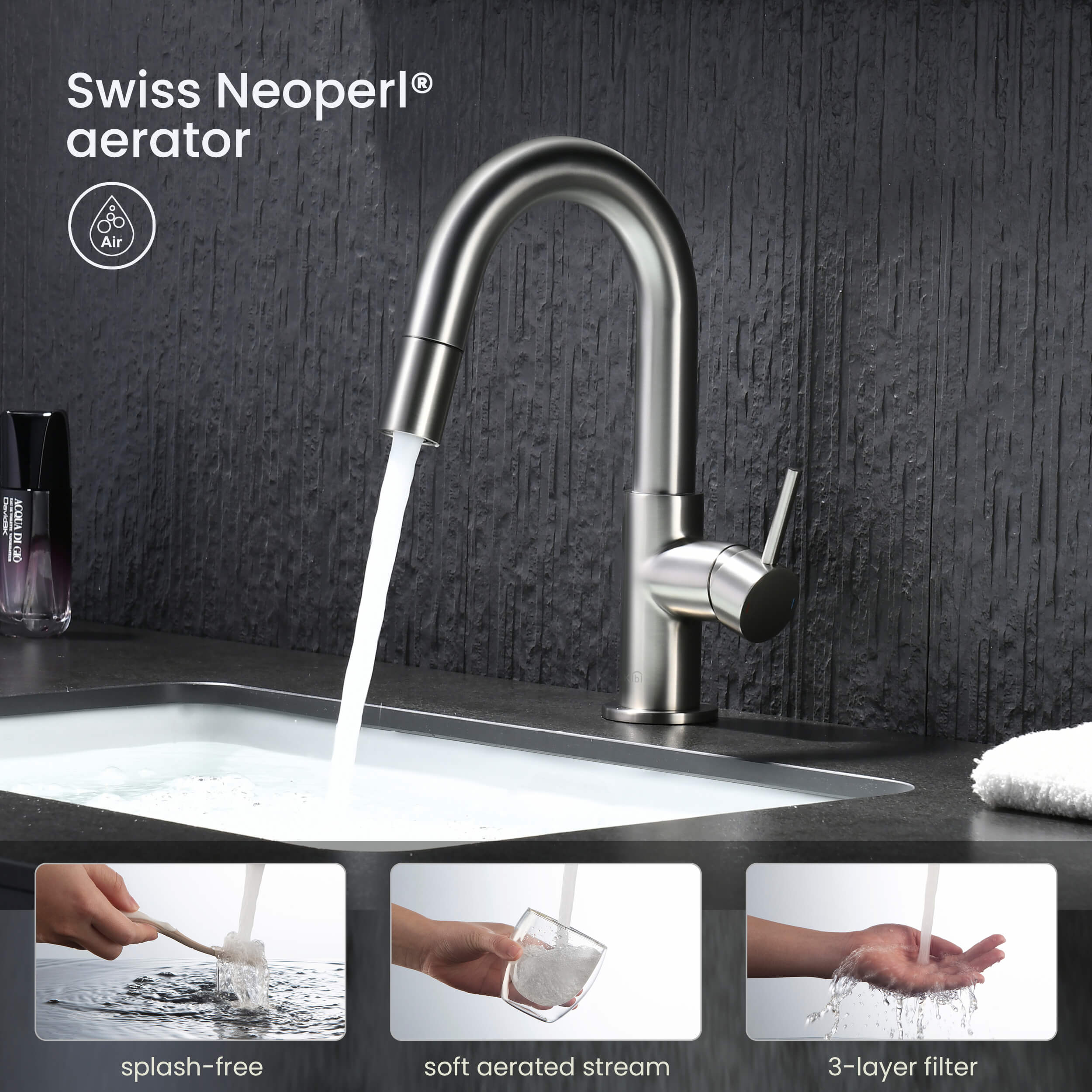 Halo Single Handle High-Arc Pull Down Sprayer Bathroom Vanity Sink Faucet - CBF-1077