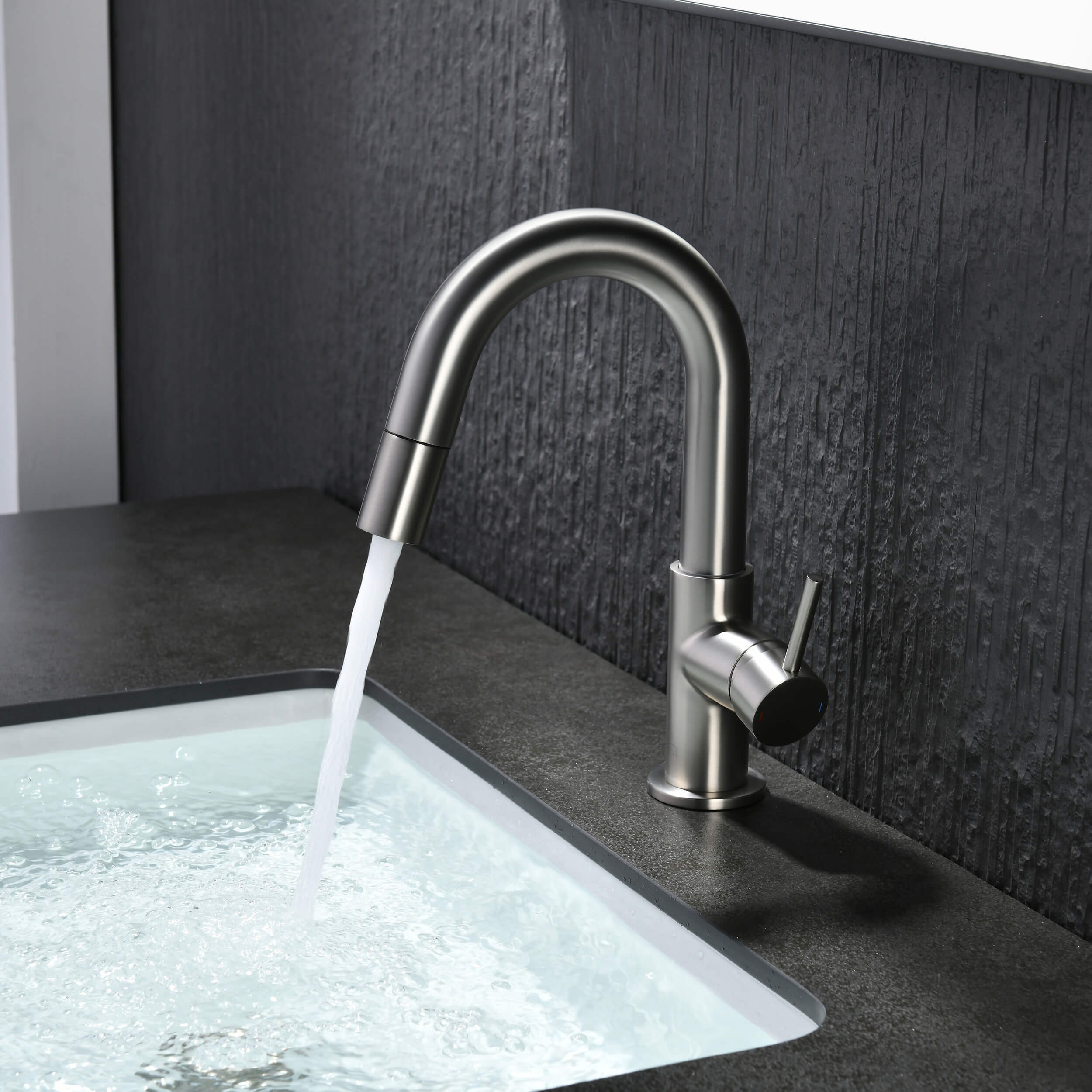 Halo Single Handle High-Arc Pull Down Sprayer Bathroom Vanity Sink Faucet - CBF-1077