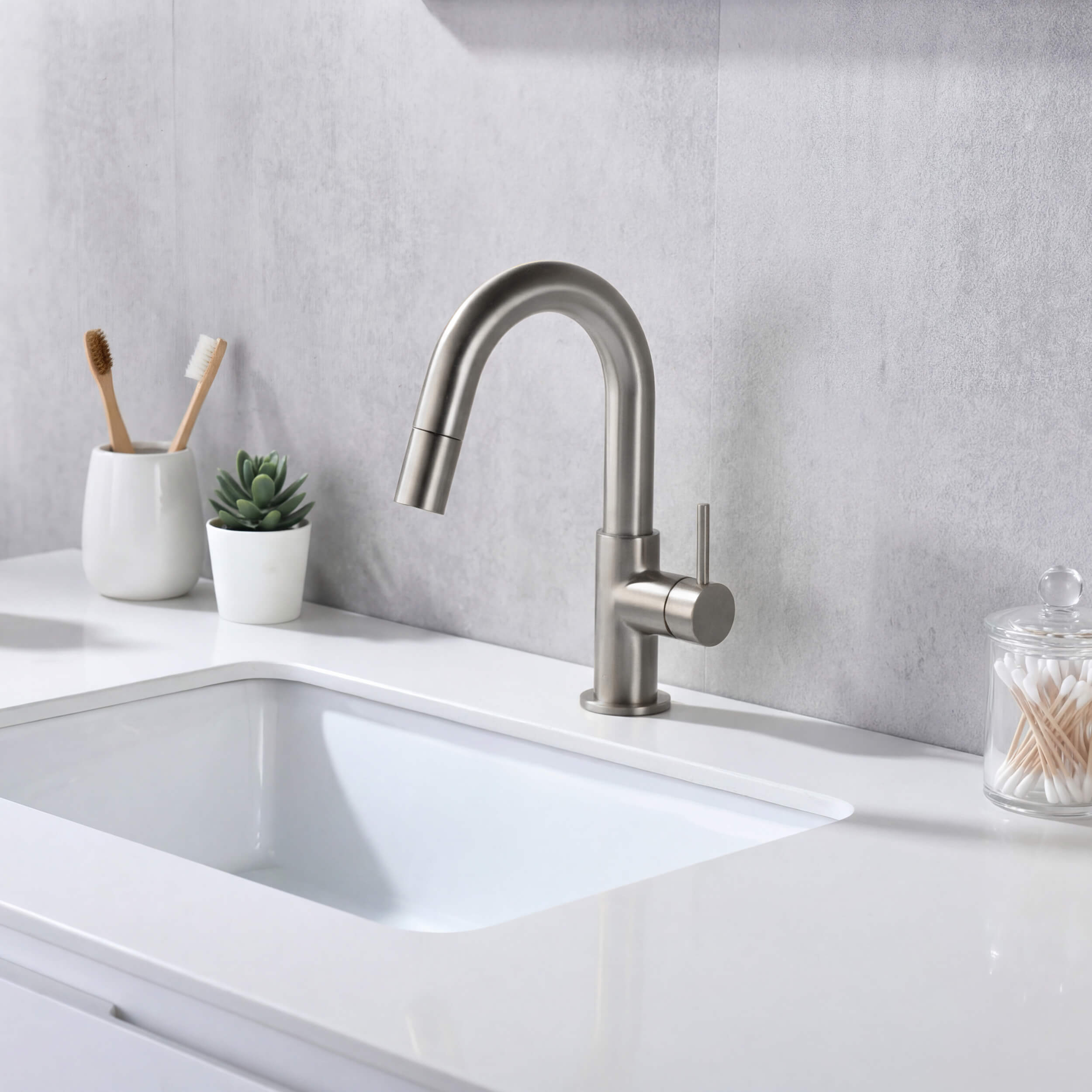 Halo Single Handle High-Arc Pull Down Sprayer Bathroom Vanity Sink Faucet - CBF-1077