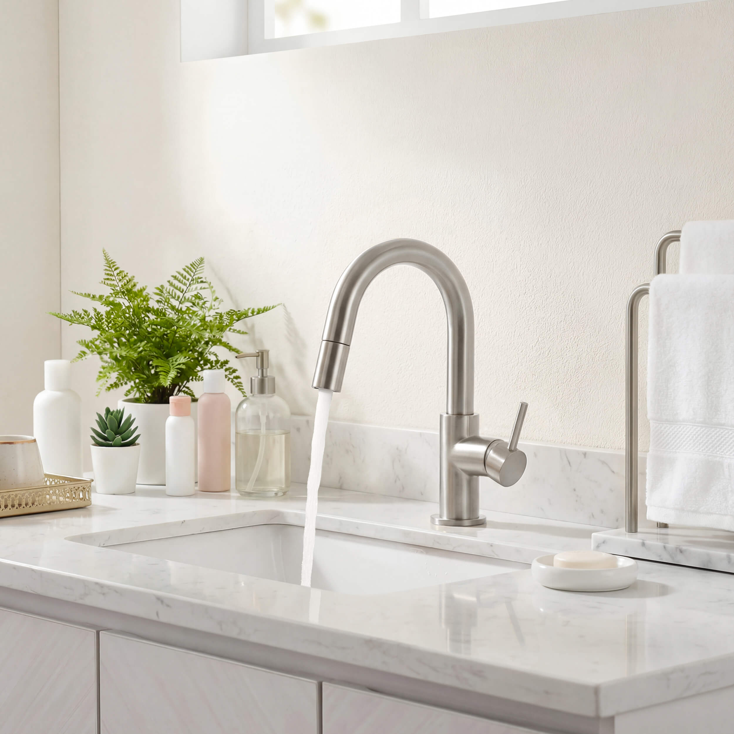 Halo Single Handle High-Arc Pull Down Sprayer Bathroom Vanity Sink Faucet - CBF-1077