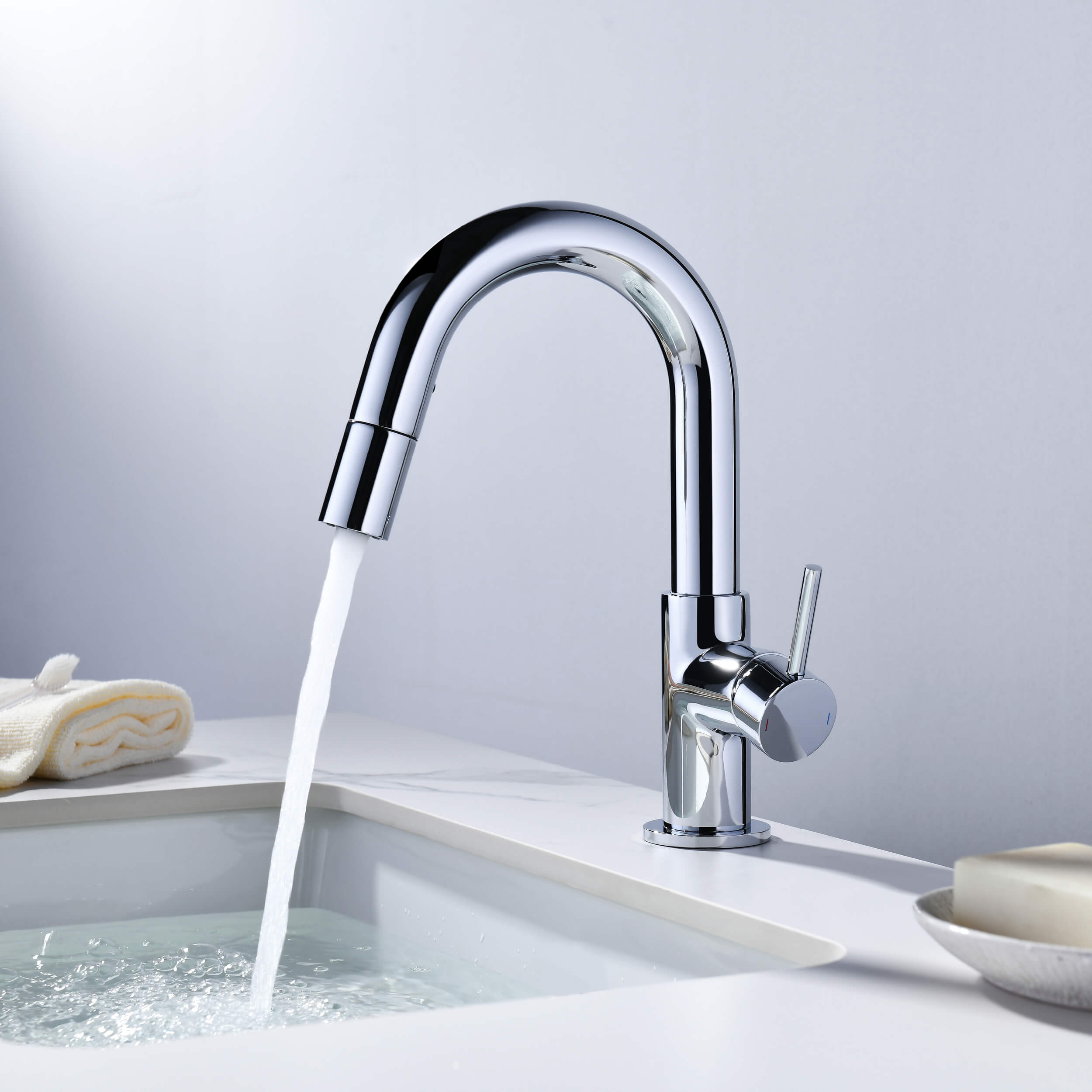 Halo Single Handle High-Arc Pull Down Sprayer Bathroom Vanity Sink Faucet - CBF-1077