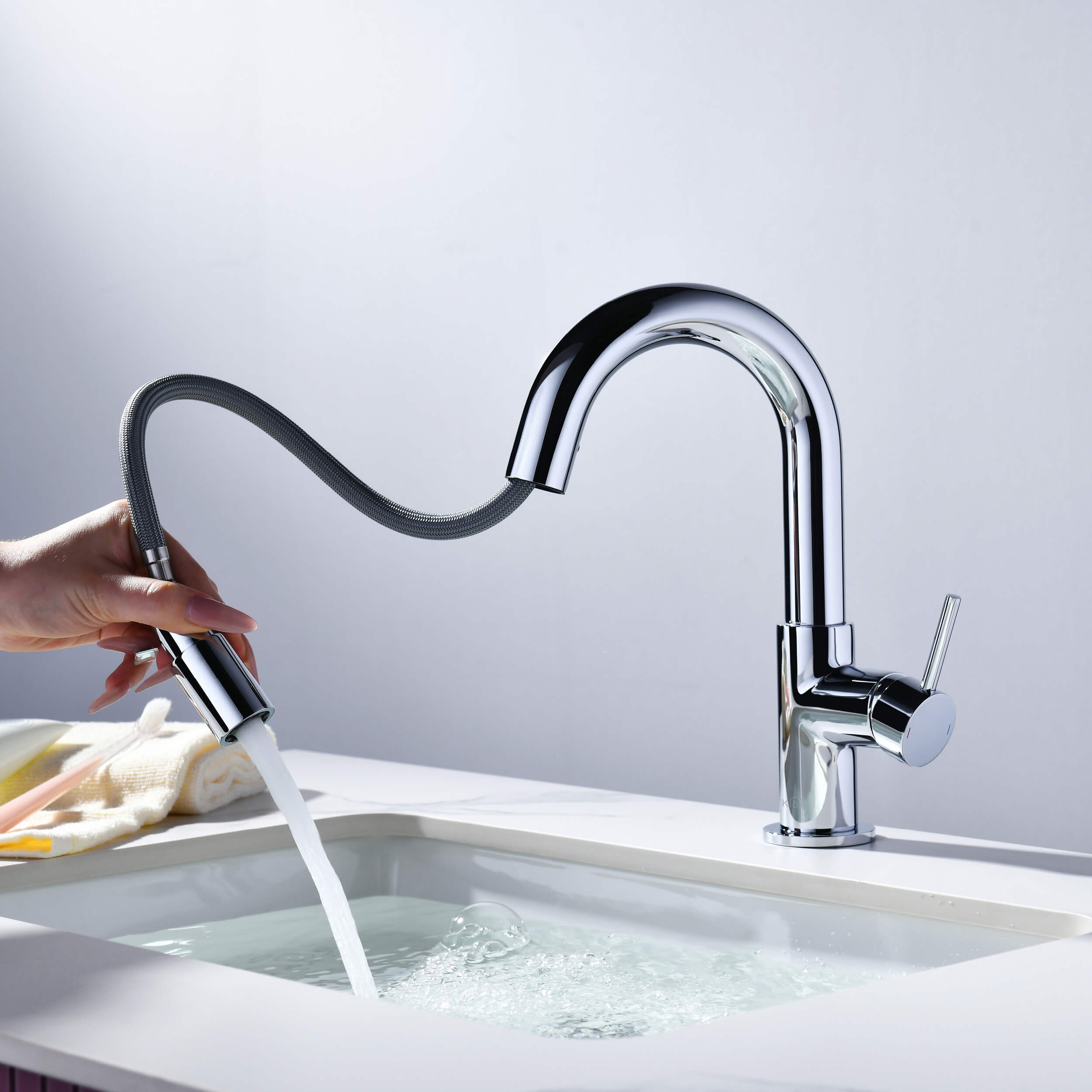 Halo Single Handle High-Arc Pull Down Sprayer Bathroom Vanity Sink Faucet - CBF-1077