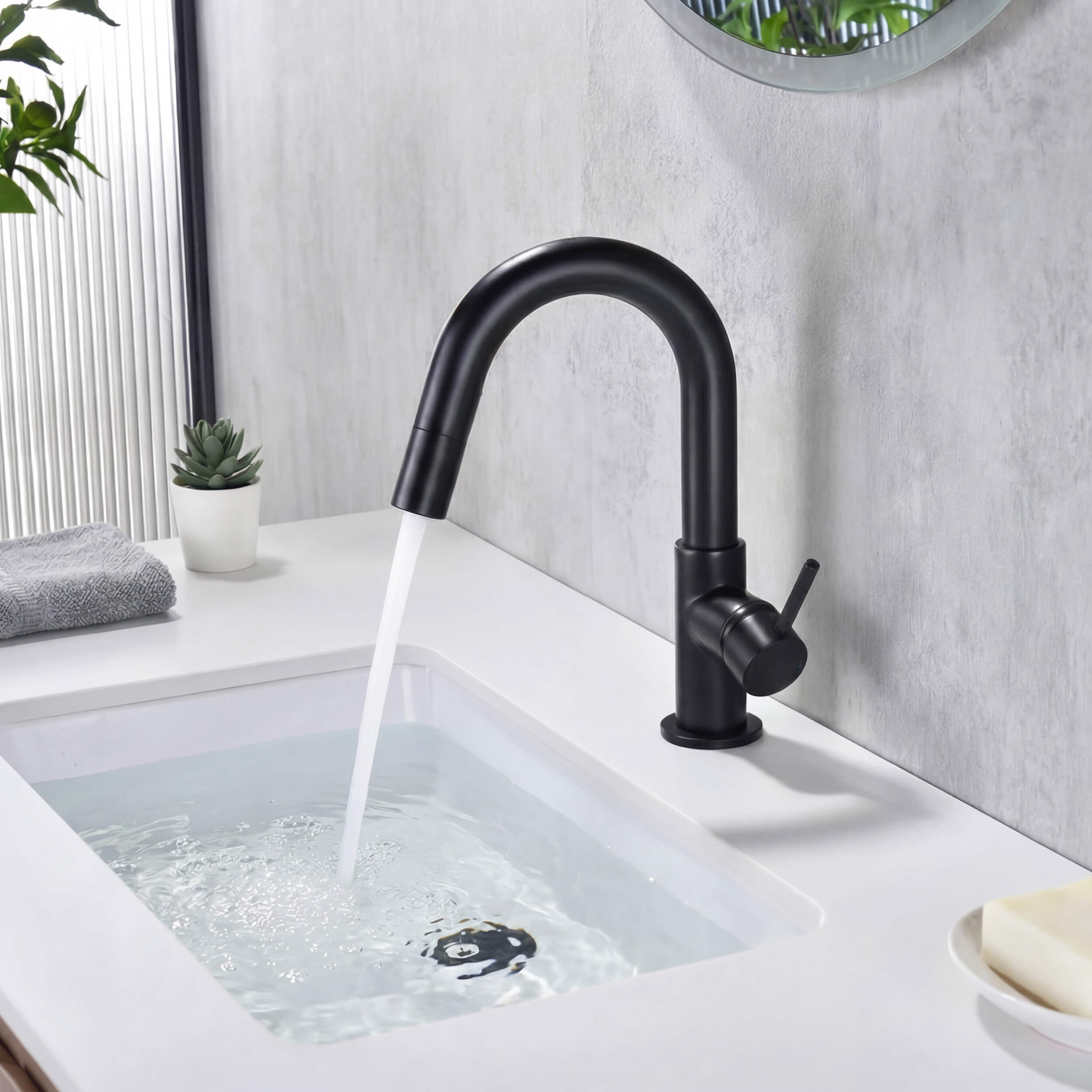 Halo Single Handle High-Arc Pull Down Sprayer Bathroom Vanity Sink Faucet - CBF-1077