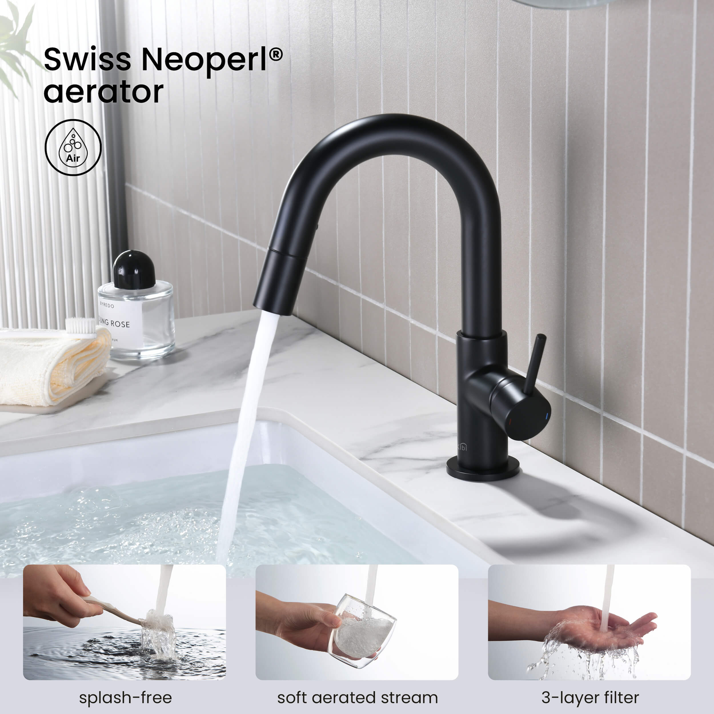 Halo Single Handle High-Arc Pull Down Sprayer Bathroom Vanity Sink Faucet - CBF-1077