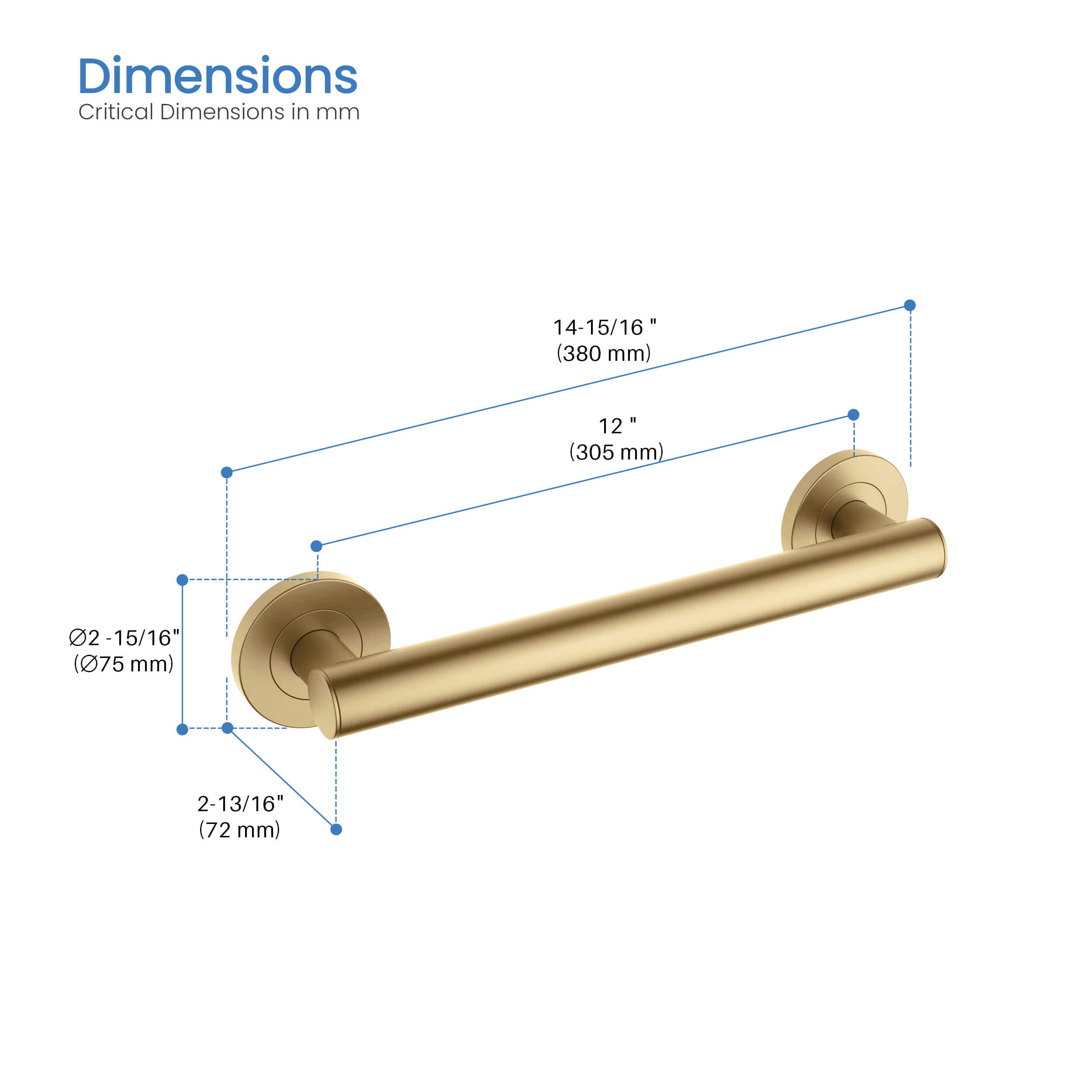 12" Stainless Steel Bathroom Safety Grab Bar - CGB-1112