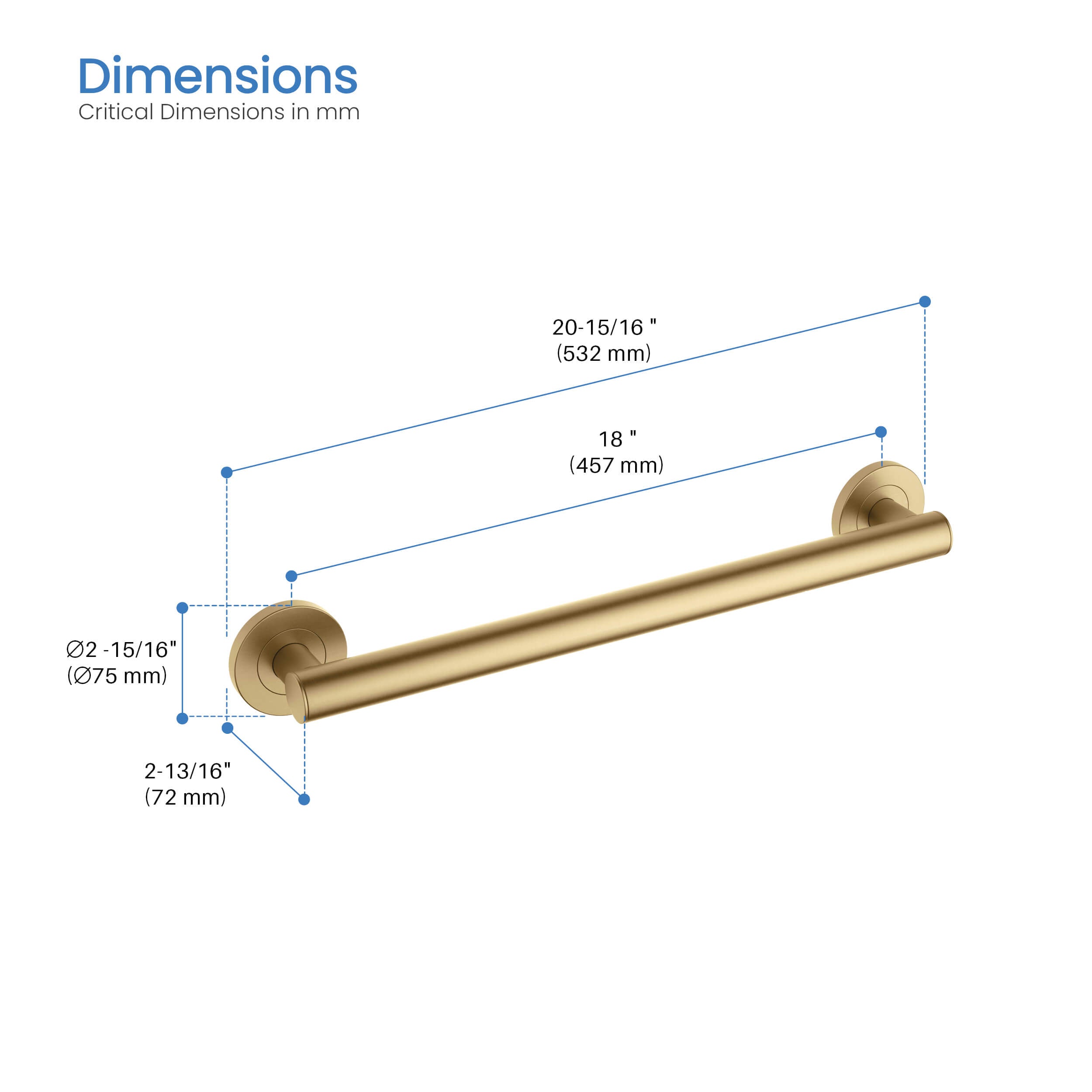 18" Stainless Steel Bathroom Safety Grab Bar - CGB-1118