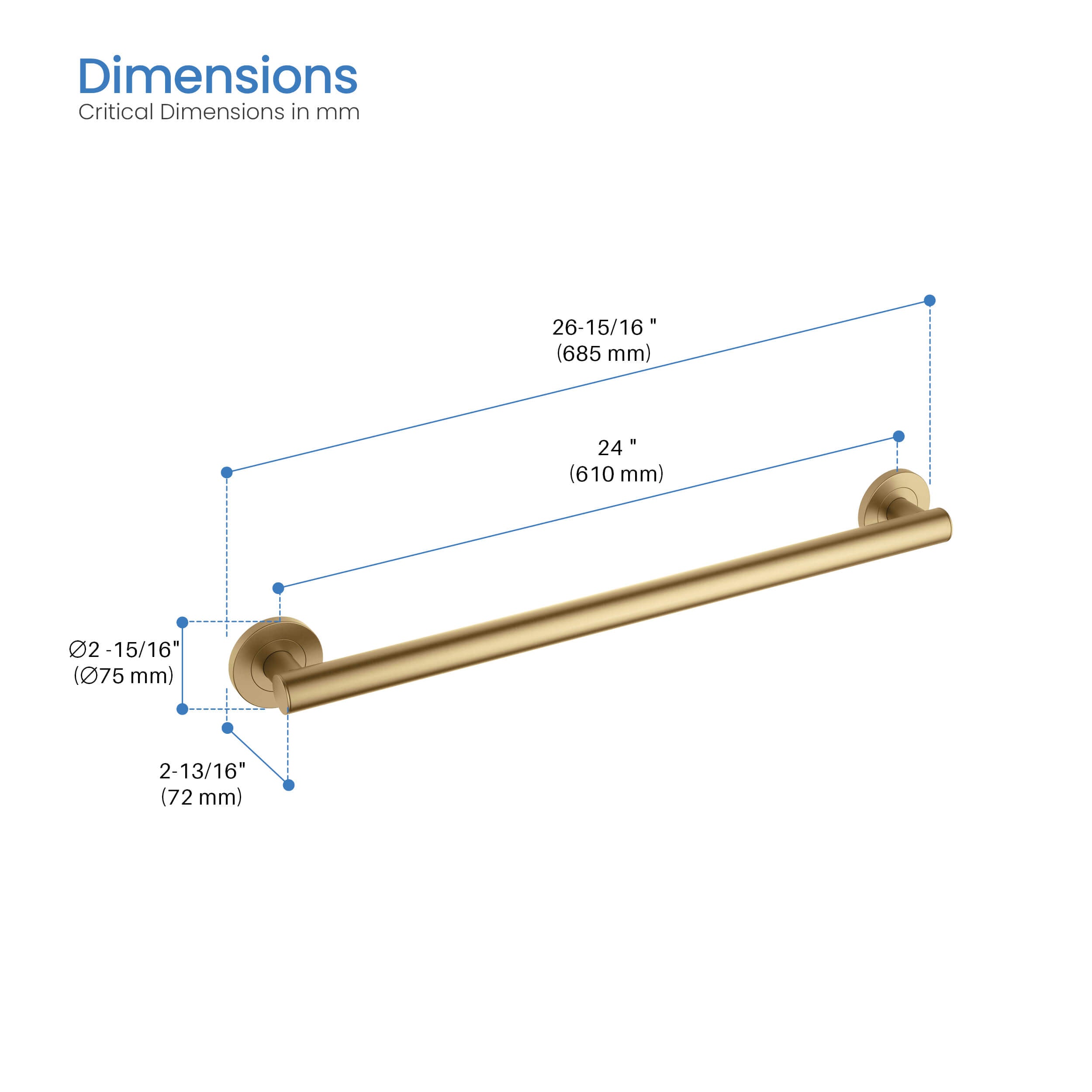 24" Stainless Steel Bathroom Safety Grab Bar - CGB-1124