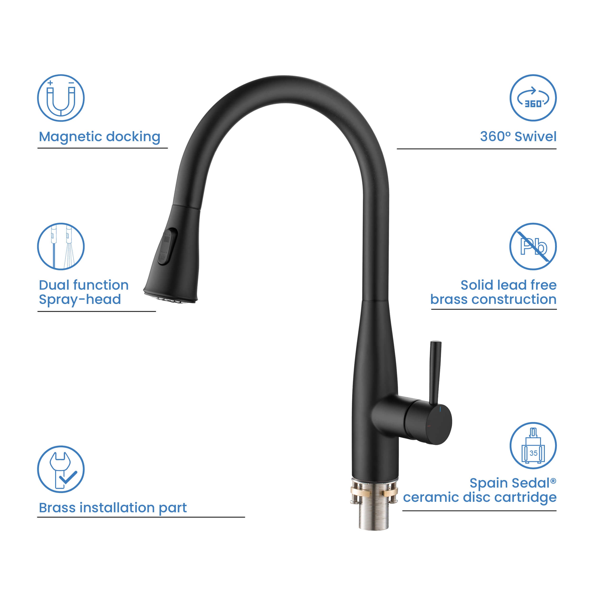 Plano-T Single Handle Pull Down Kitchen Sink Faucet - CKF-2016