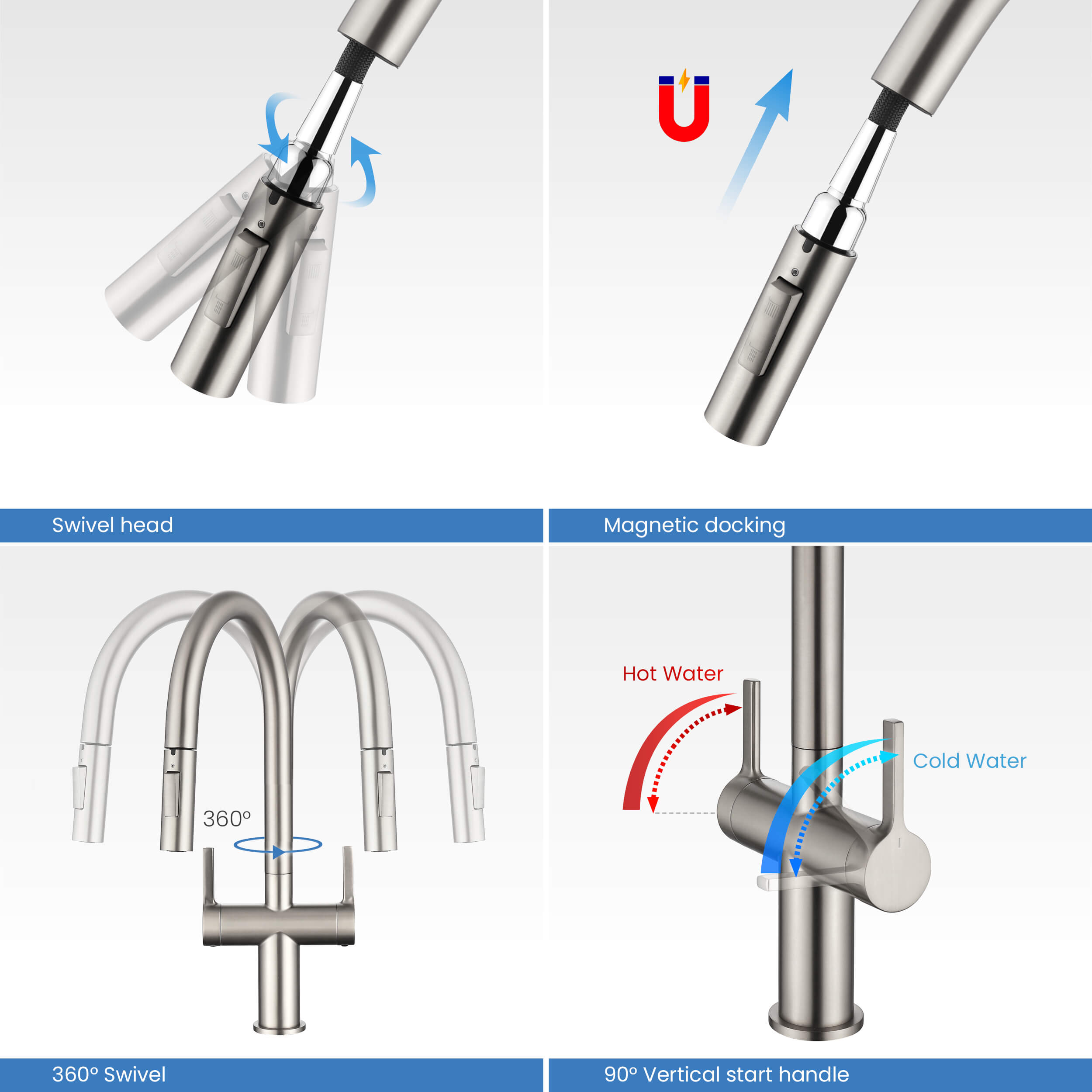 Neo Single Hole Two Handle Pull Down Kitchen Faucet - CKF-2020