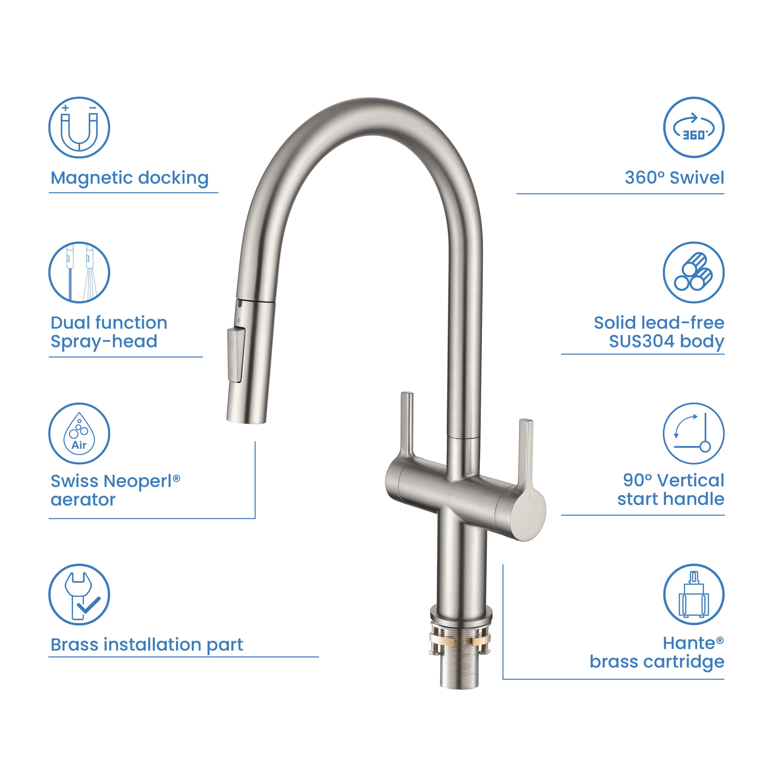 Neo Single Hole Two Handle Pull Down Kitchen Faucet - CKF-2020
