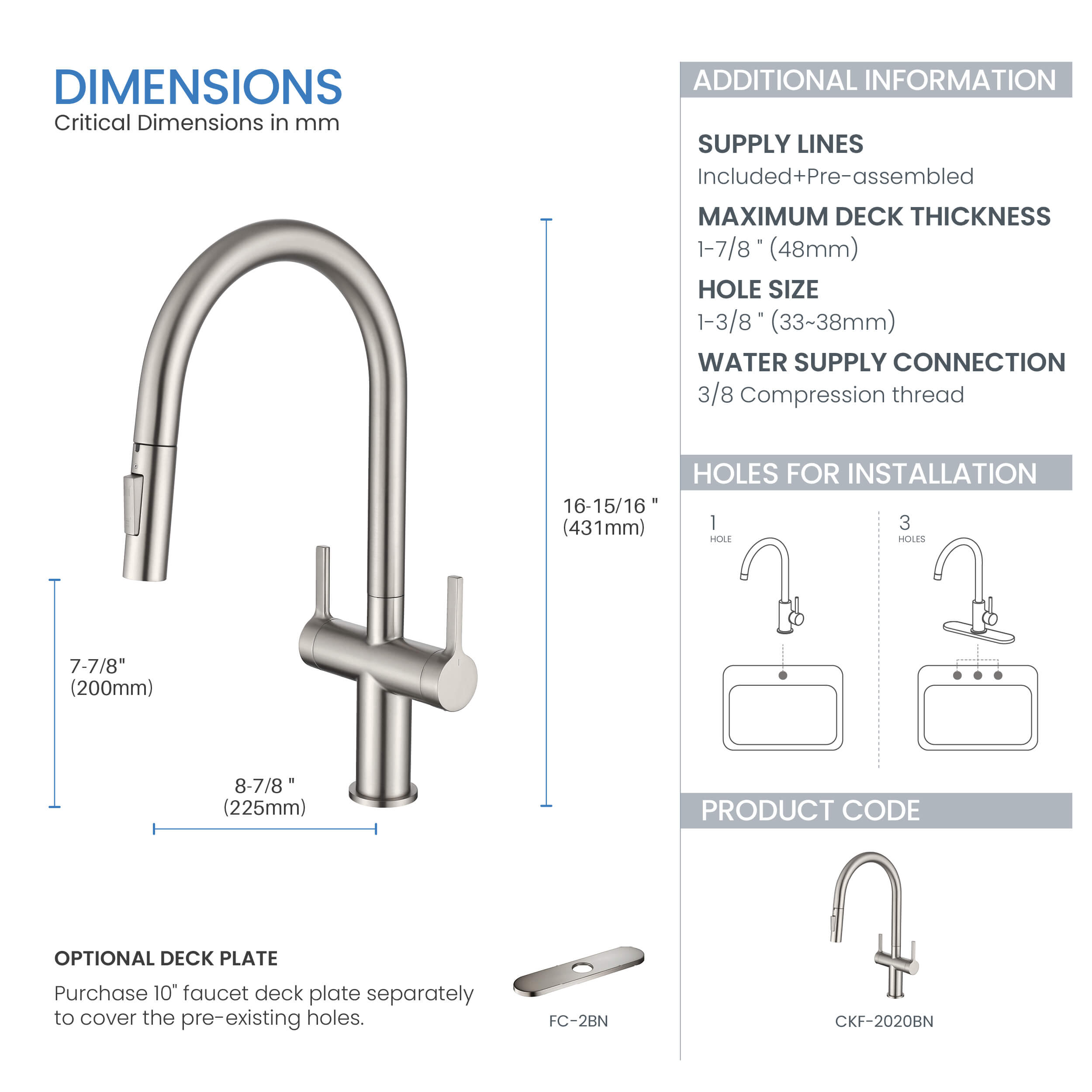 Neo Single Hole Two Handle Pull Down Kitchen Faucet - CKF-2020