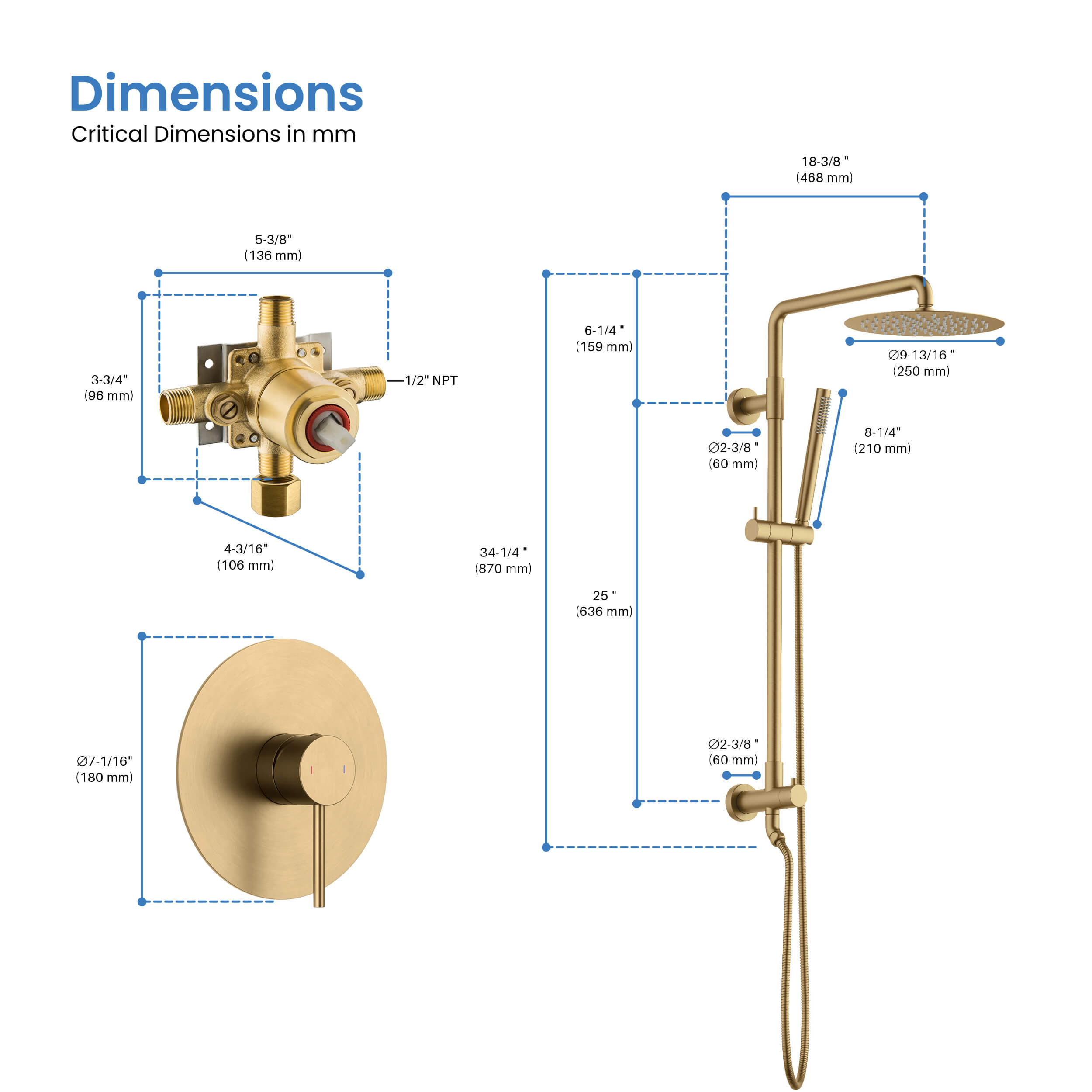 Halo Pressure Balanced 2-Function Wall Mount Shower Column with Rough In Valve - CSC-4103