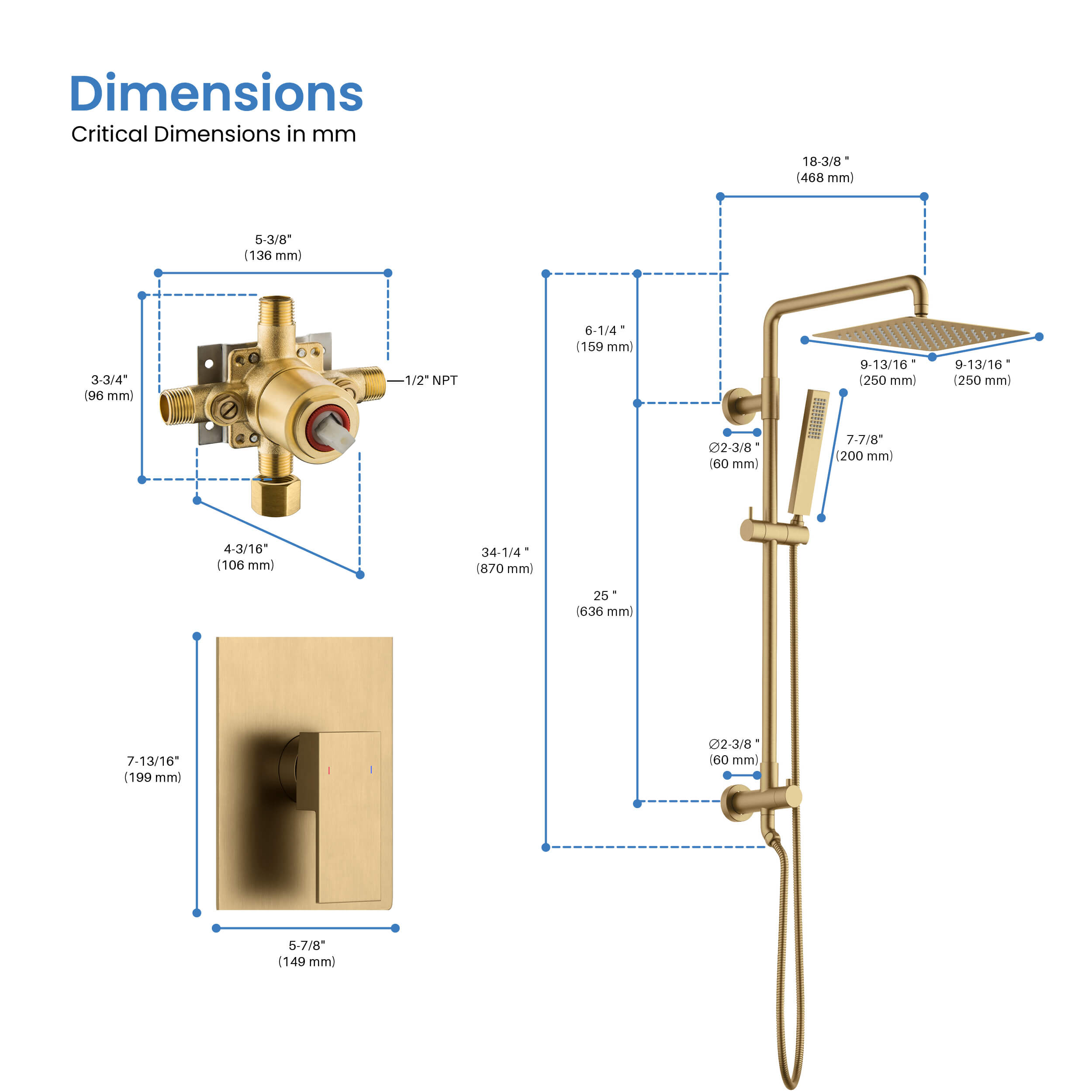 Quadra Pressure Balanced 2-Function Wall Mount Shower Column with Rough In Valve - CSC-4104