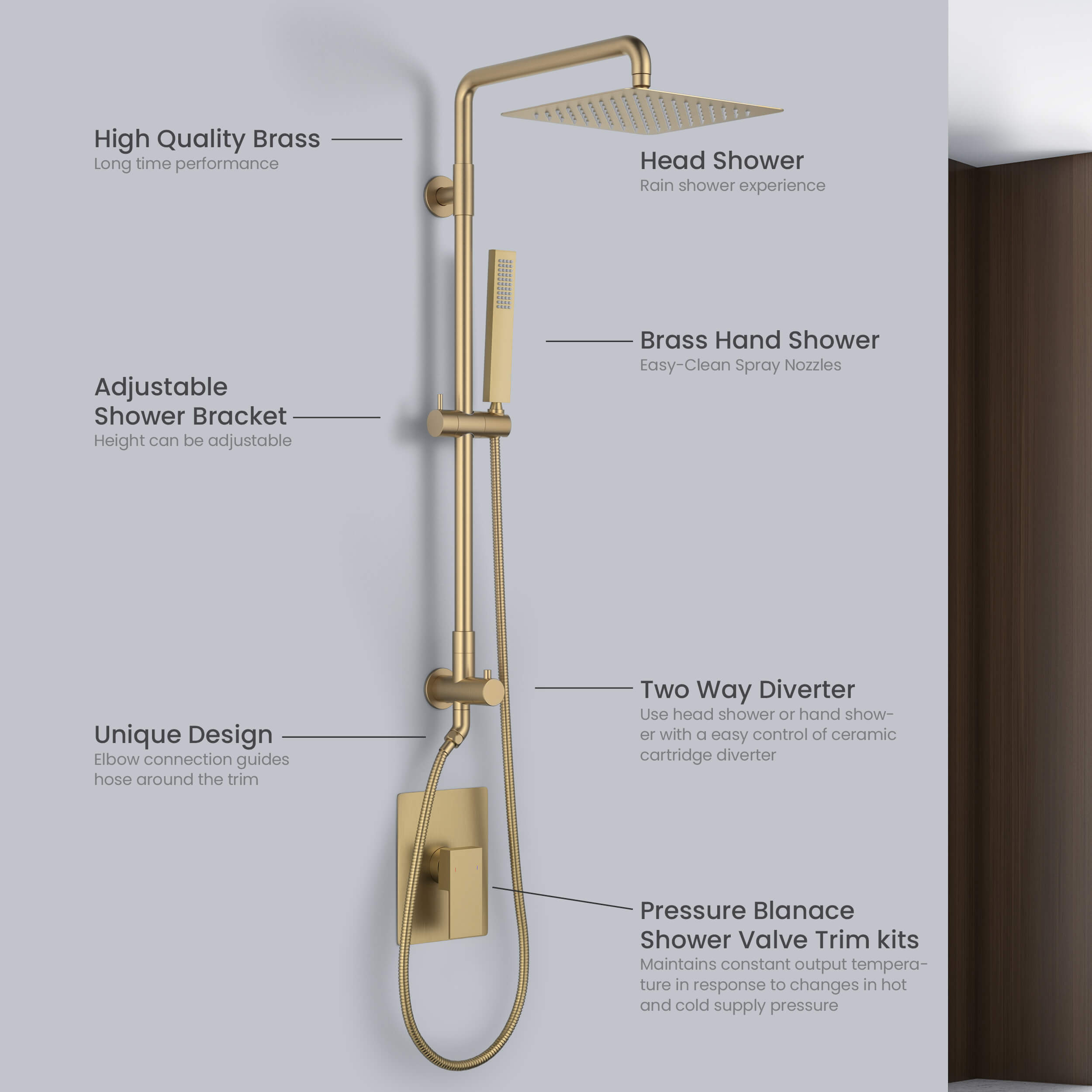Quadra Pressure Balanced 2-Function Wall Mount Shower Column with Rough In Valve - CSC-4104