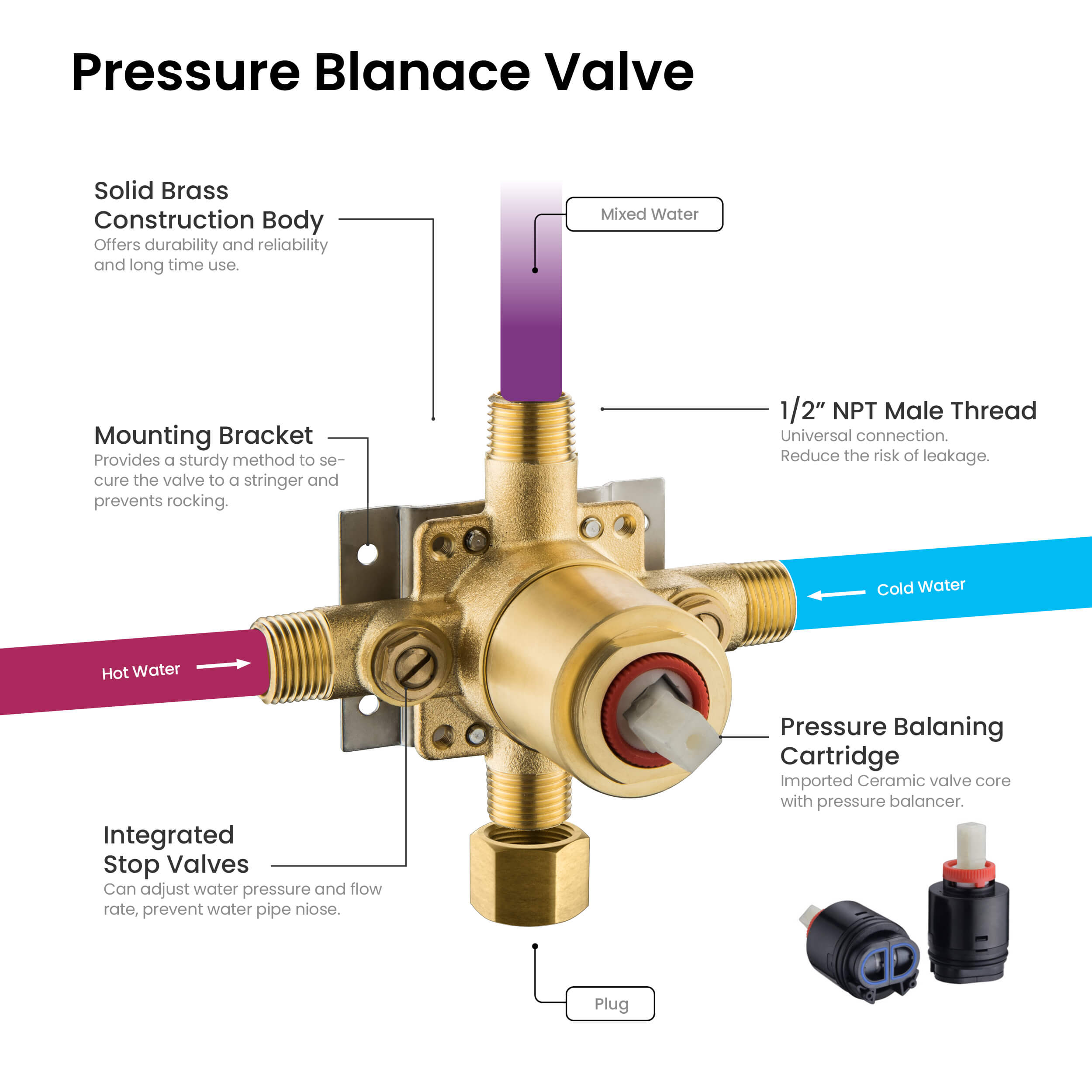 Quadra Pressure Balanced 2-Function Wall Mount Shower Column with Rough In Valve - CSC-4104