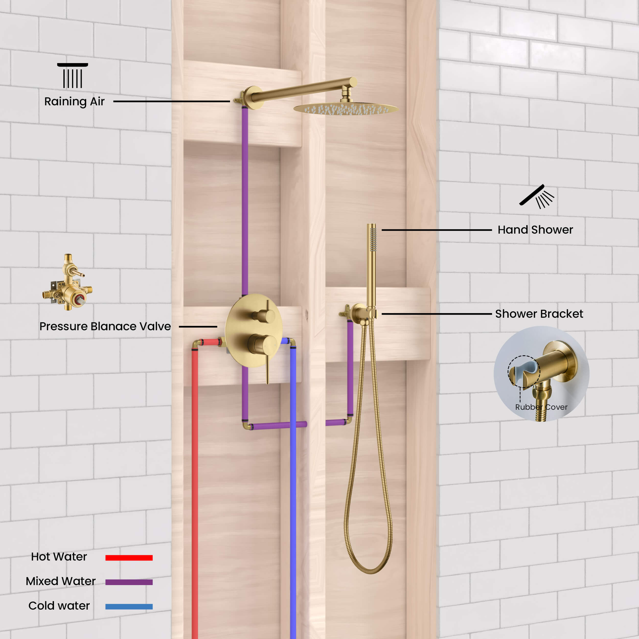 Halo Pressure Balanced 2-Function Wall Mount Shower System with Rough-in Valve - CSF-4003