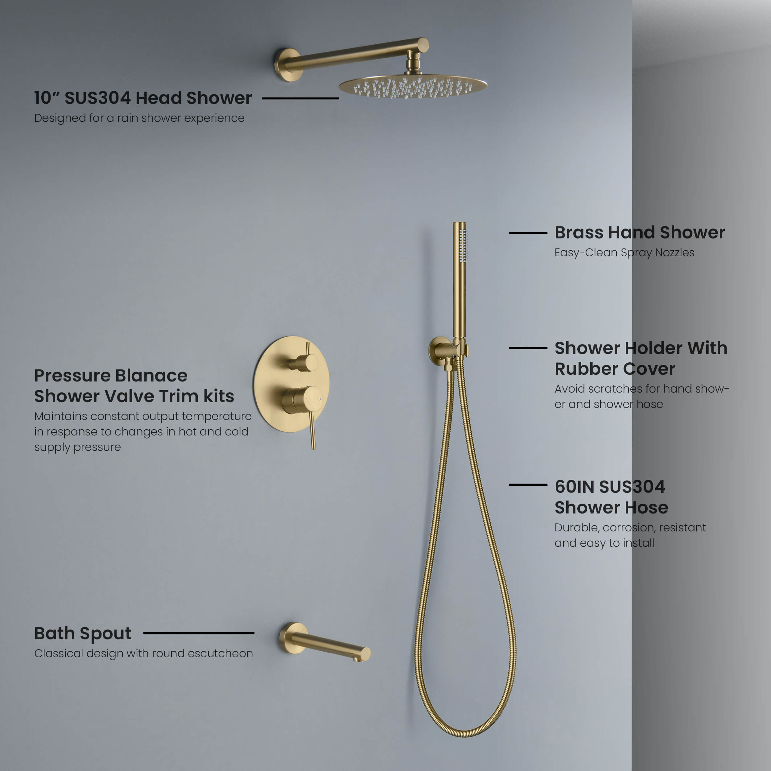 Halo Pressure Balanced 3-Function Wall Mount Shower System with Rough-In Valve - CSF-4004