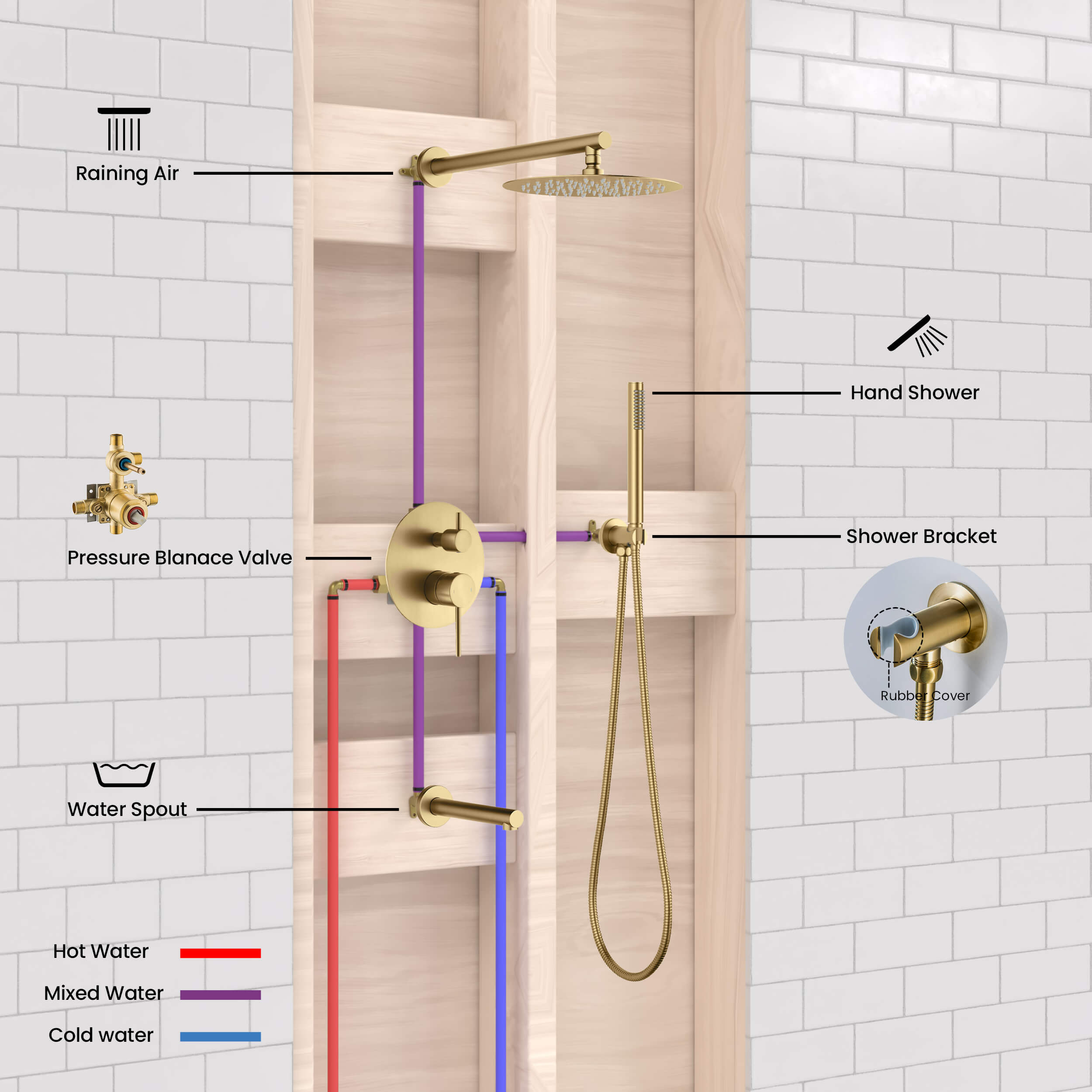 Halo Pressure Balanced 3-Function Wall Mount Shower System with Rough-In Valve - CSF-4004
