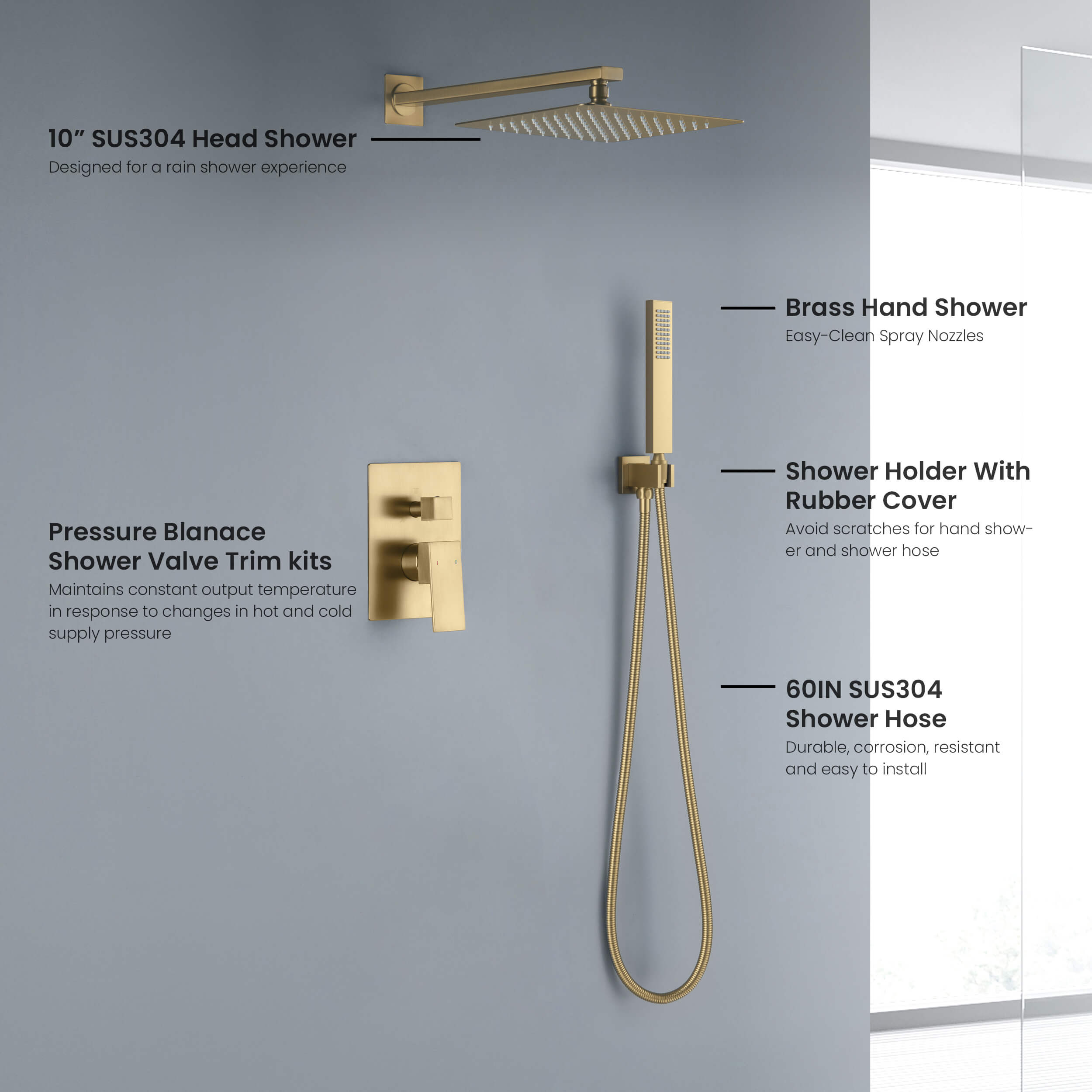 Quadra Pressure Balanced 2-Function Wall Mount Shower System with Rough-In Valve - CSF-4005