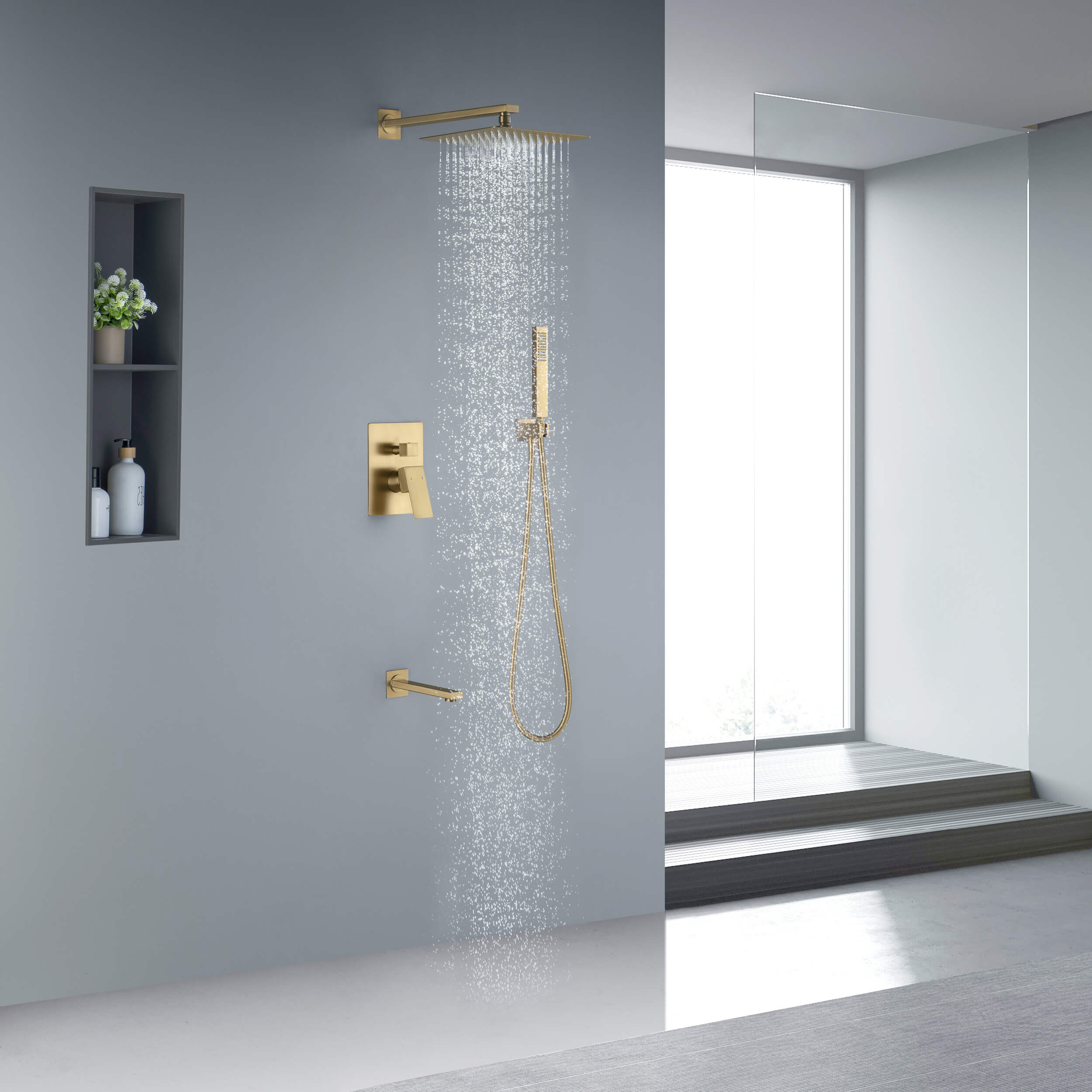 Quadra Pressure Balanced 3-Function Wall Mount Shower System with Rough-In Valve - CSF-4006