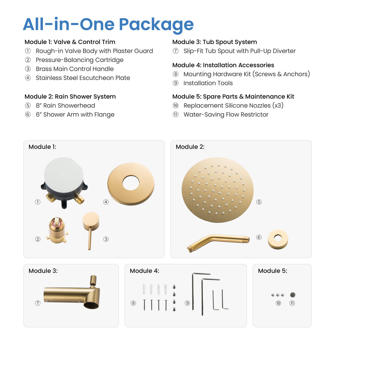Halo Single Function Pressure Balanced Complete Shower Faucet Set with Tub Spout - CSF-4016