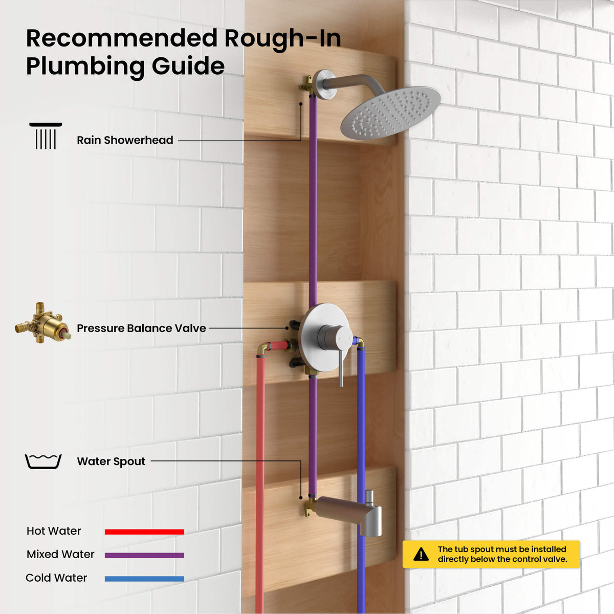 Halo Single Function Pressure Balanced Complete Shower Faucet Set with Tub Spout - CSF-4016