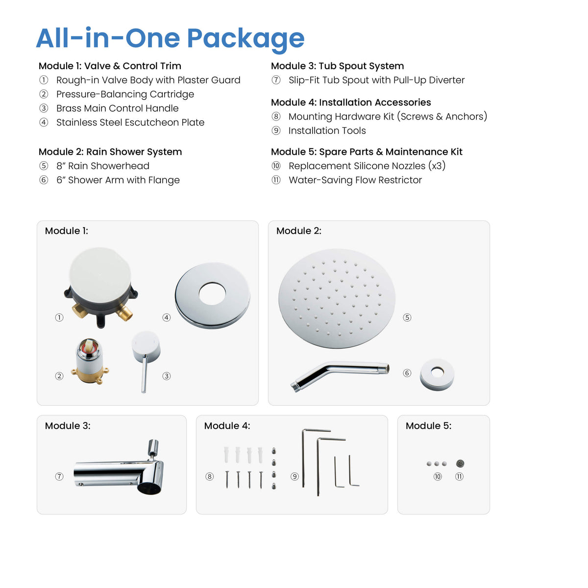 Halo Single Function Pressure Balanced Complete Shower Faucet Set with Tub Spout - CSF-4016