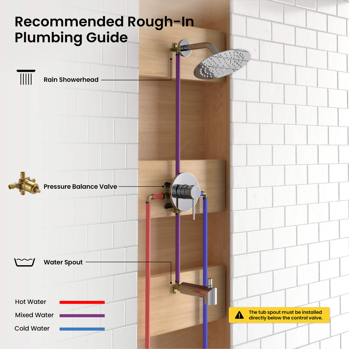 Halo Single Function Pressure Balanced Complete Shower Faucet Set with Tub Spout - CSF-4016